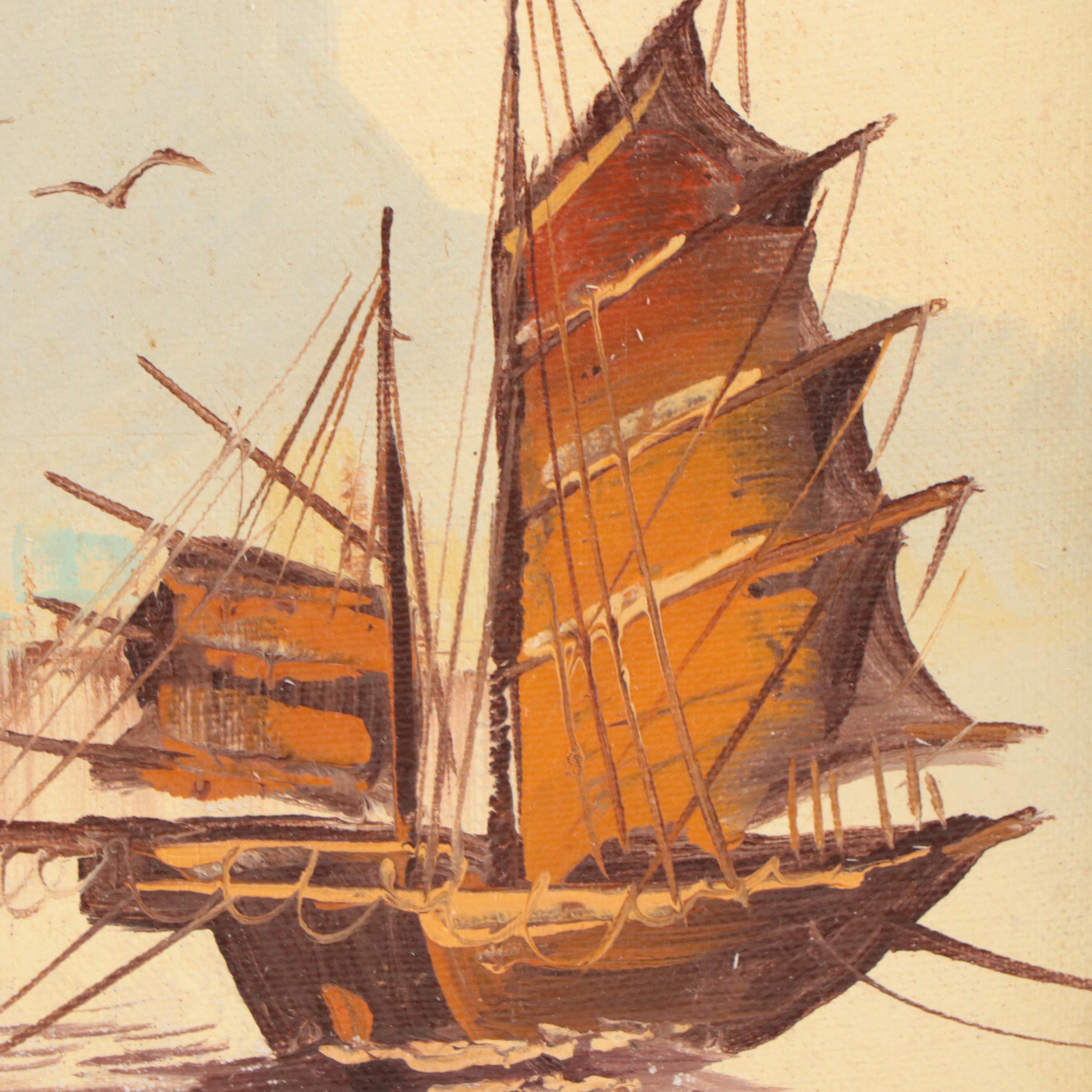 Oil Painting of Two Ships On The Ocean