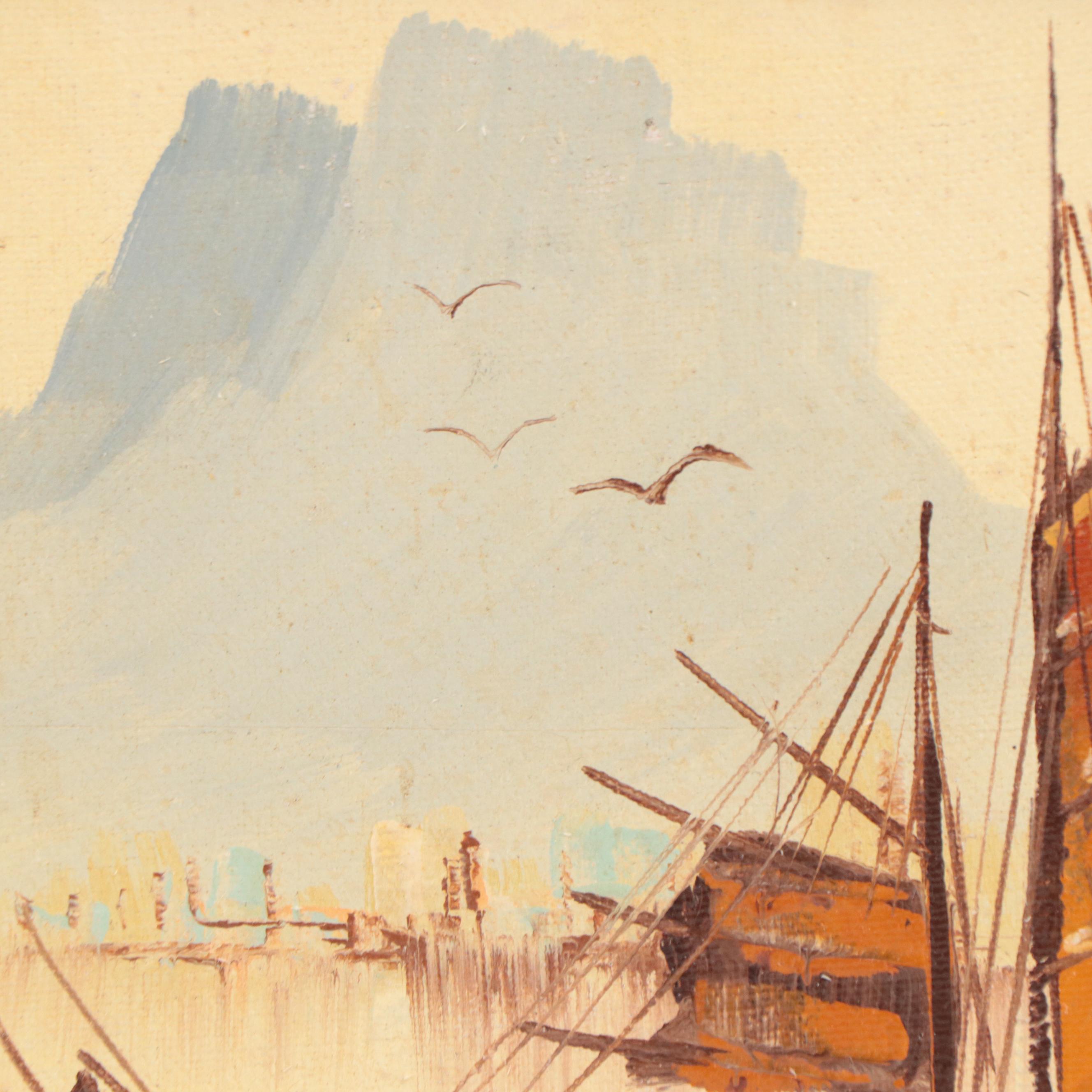 Oil Painting of Two Ships On The Ocean