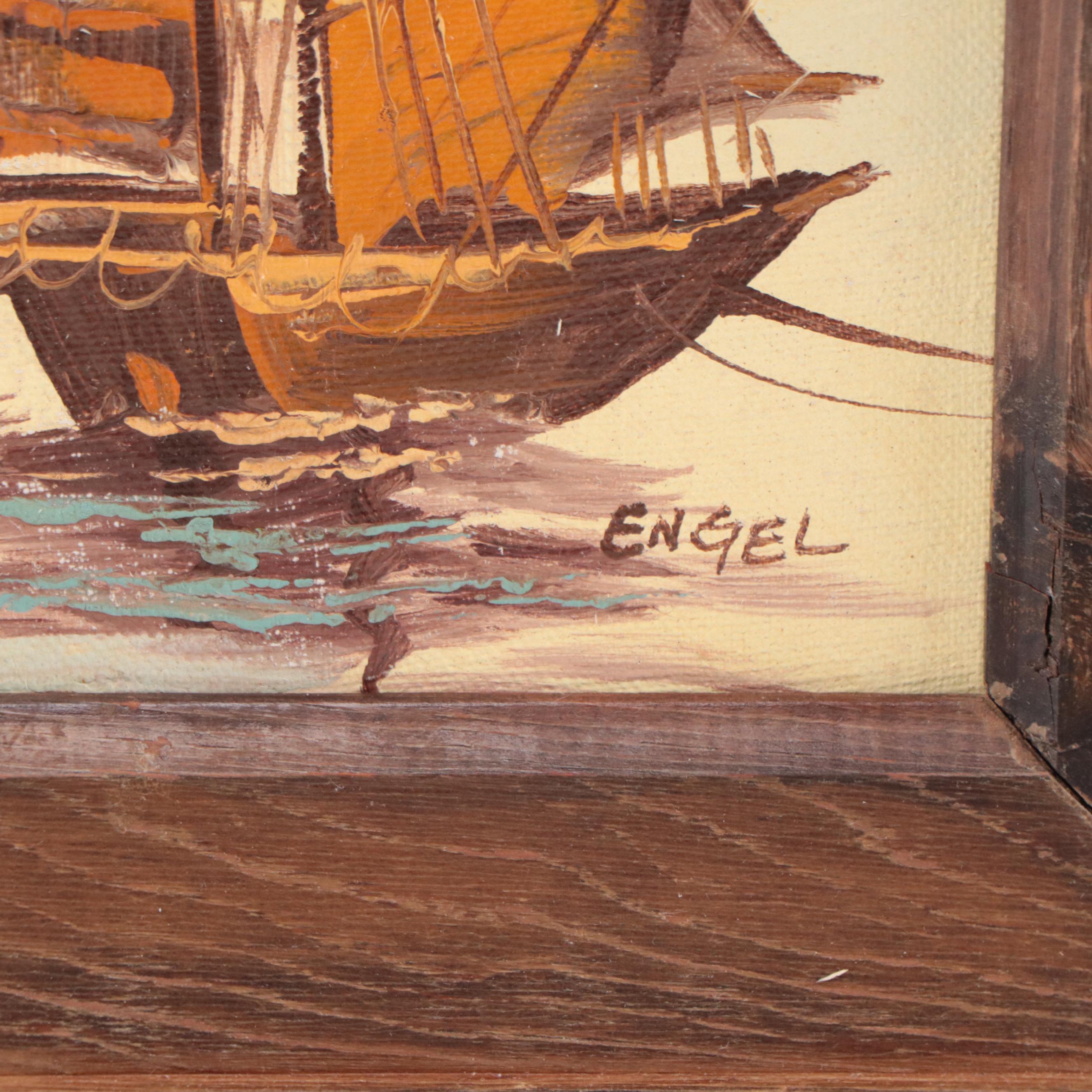 Oil Painting of Two Ships On The Ocean
