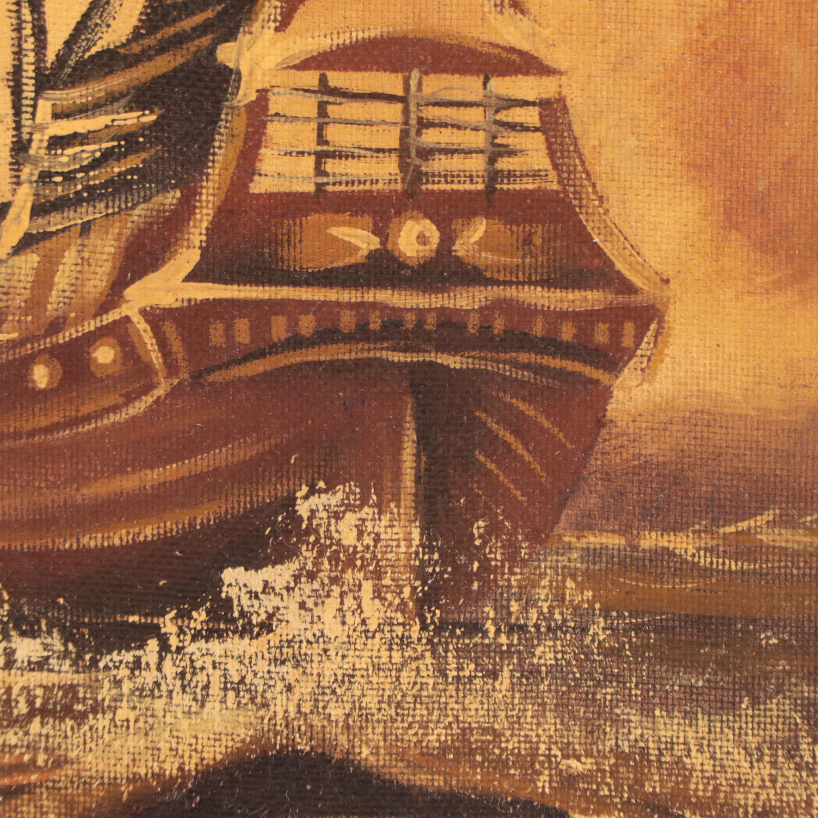 Oil Painting of Ship on Ocean