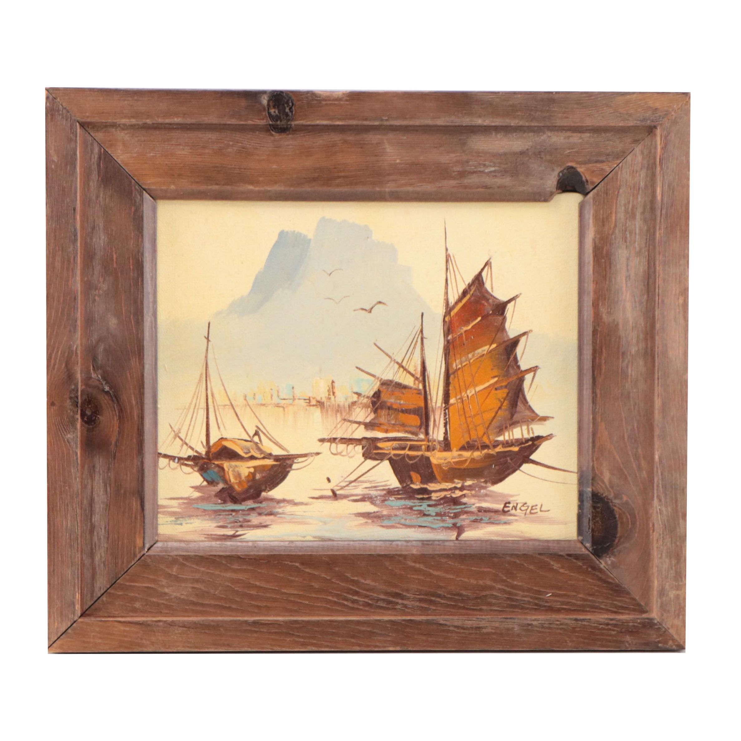 Oil Painting of Two Ships On The Ocean