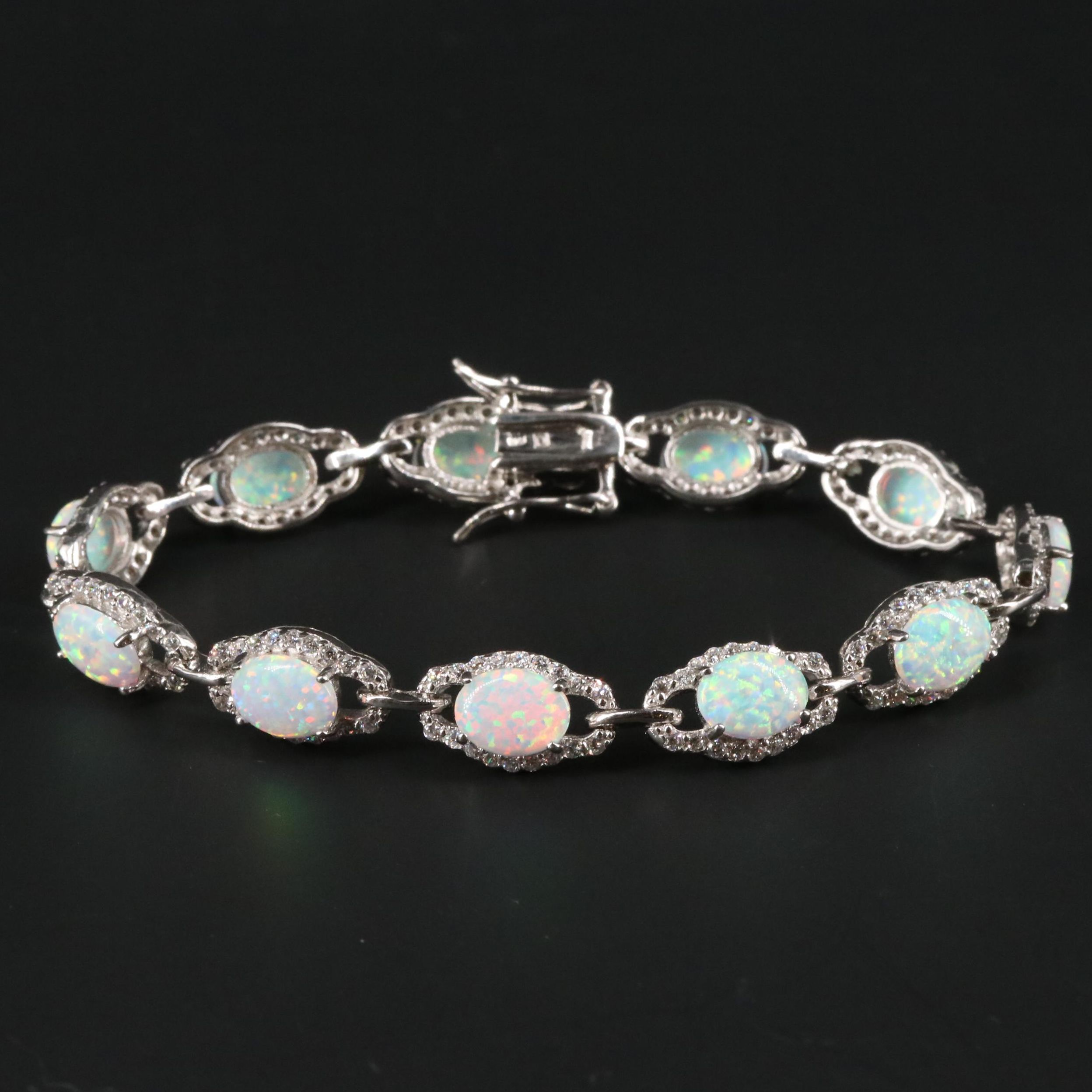 Sterling Silver Opal and Cubic Zirconia Bracelet
