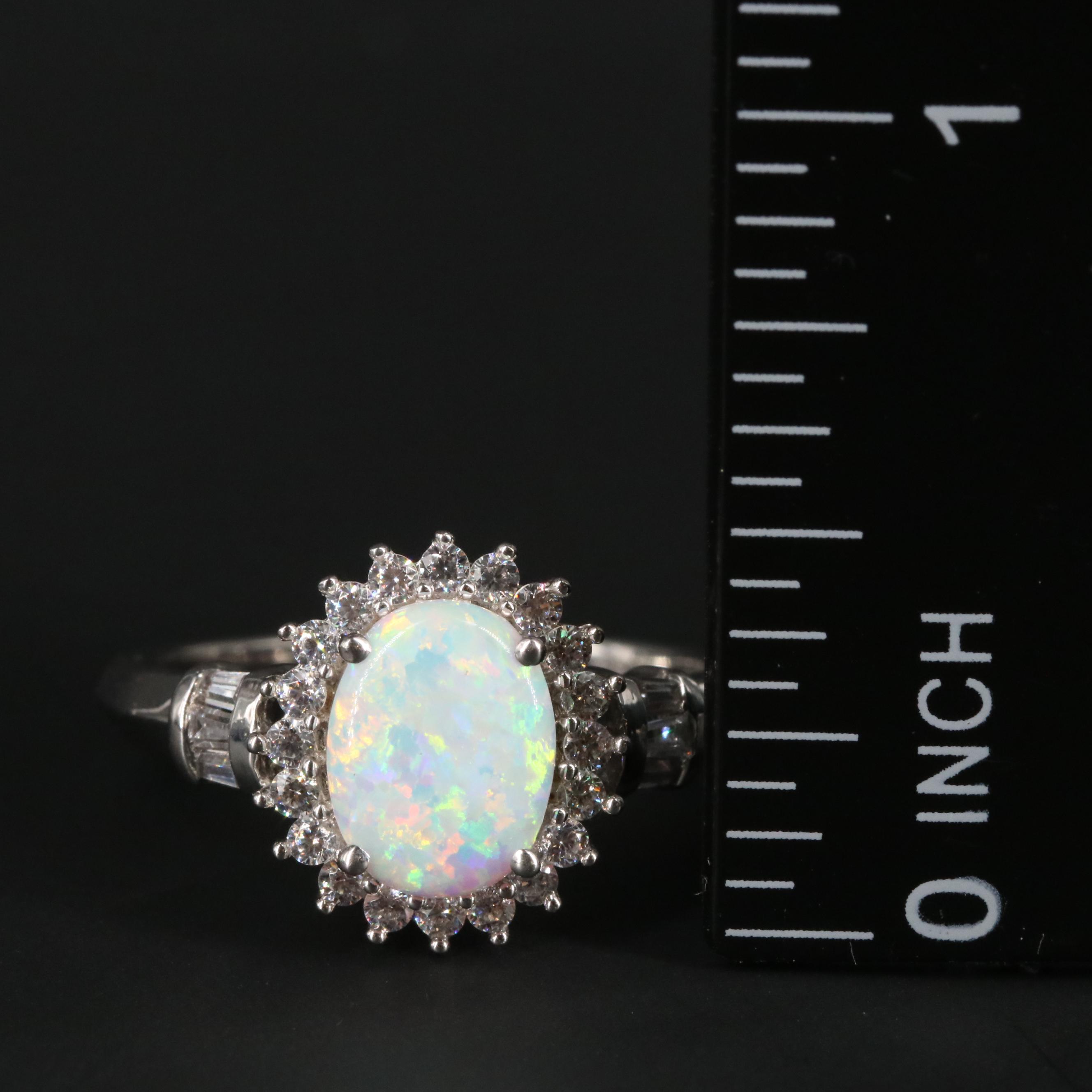 Sterling Silver Opal and Cubic Zirconia Ring