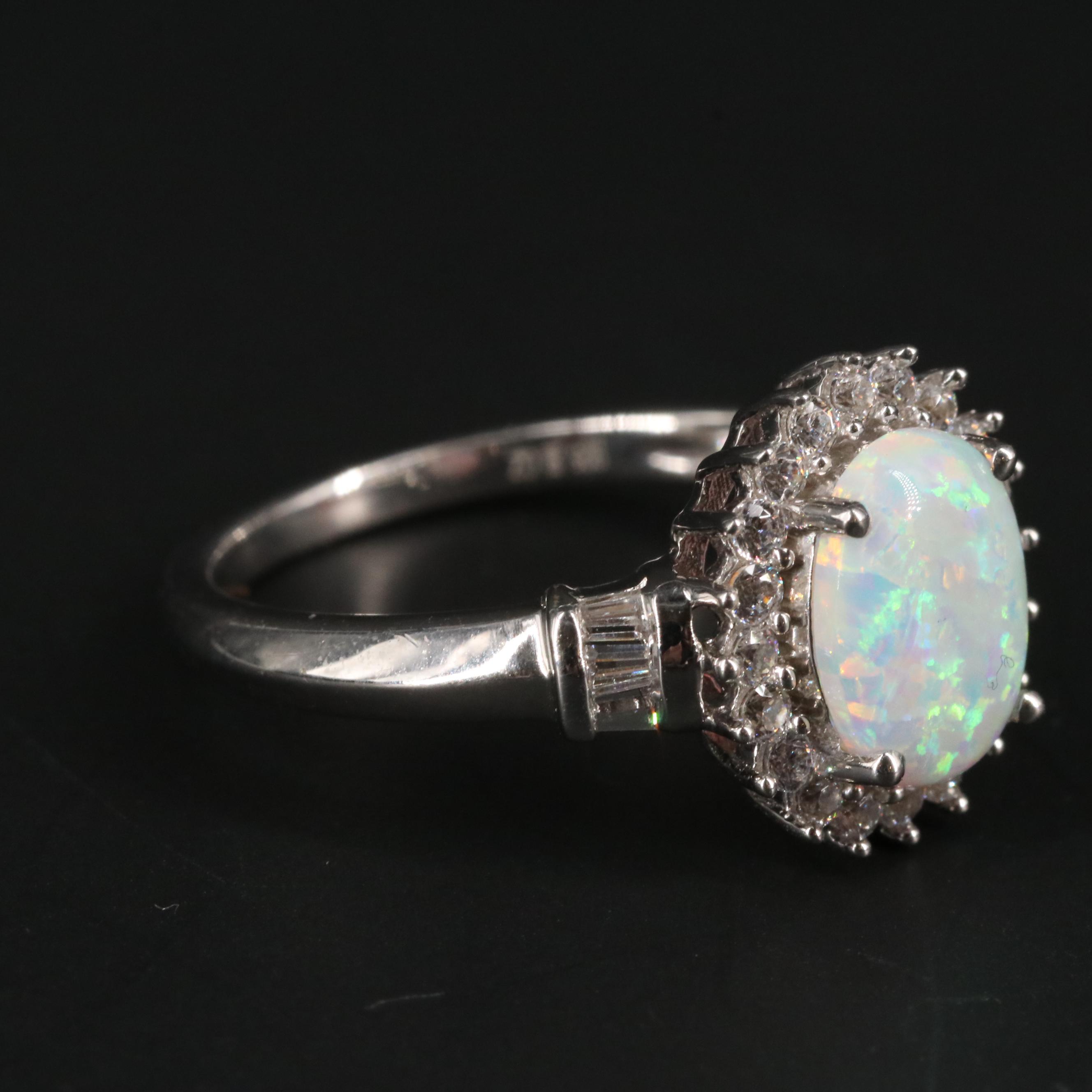 Sterling Silver Opal and Cubic Zirconia Ring