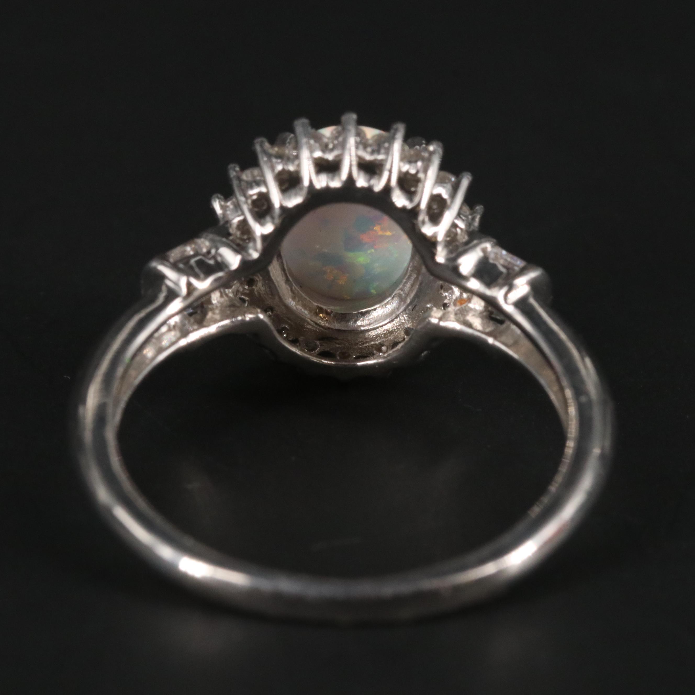 Sterling Silver Opal and Cubic Zirconia Ring