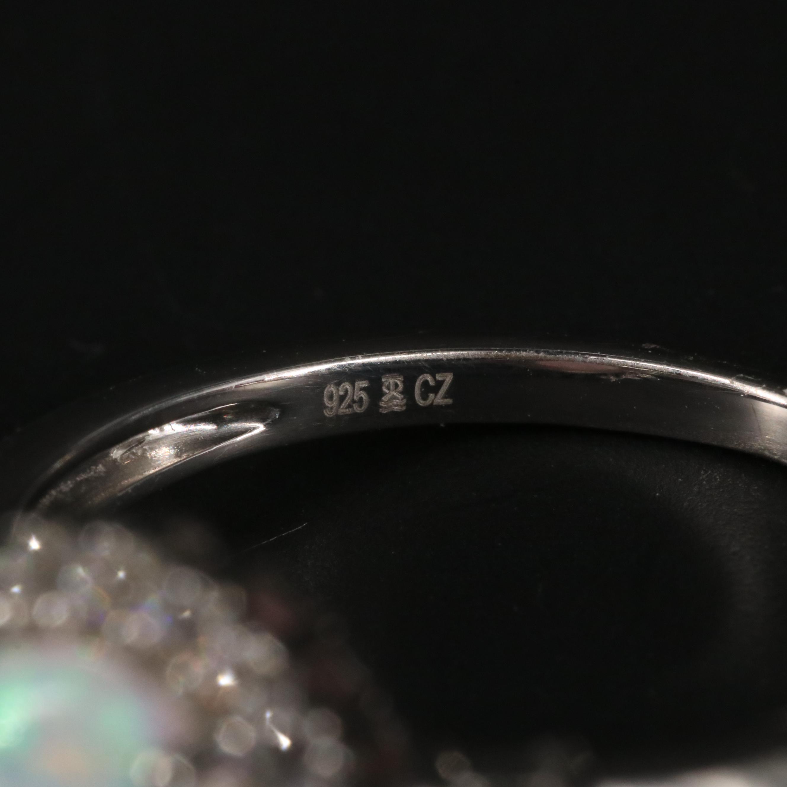 Sterling Silver Opal and Cubic Zirconia Ring