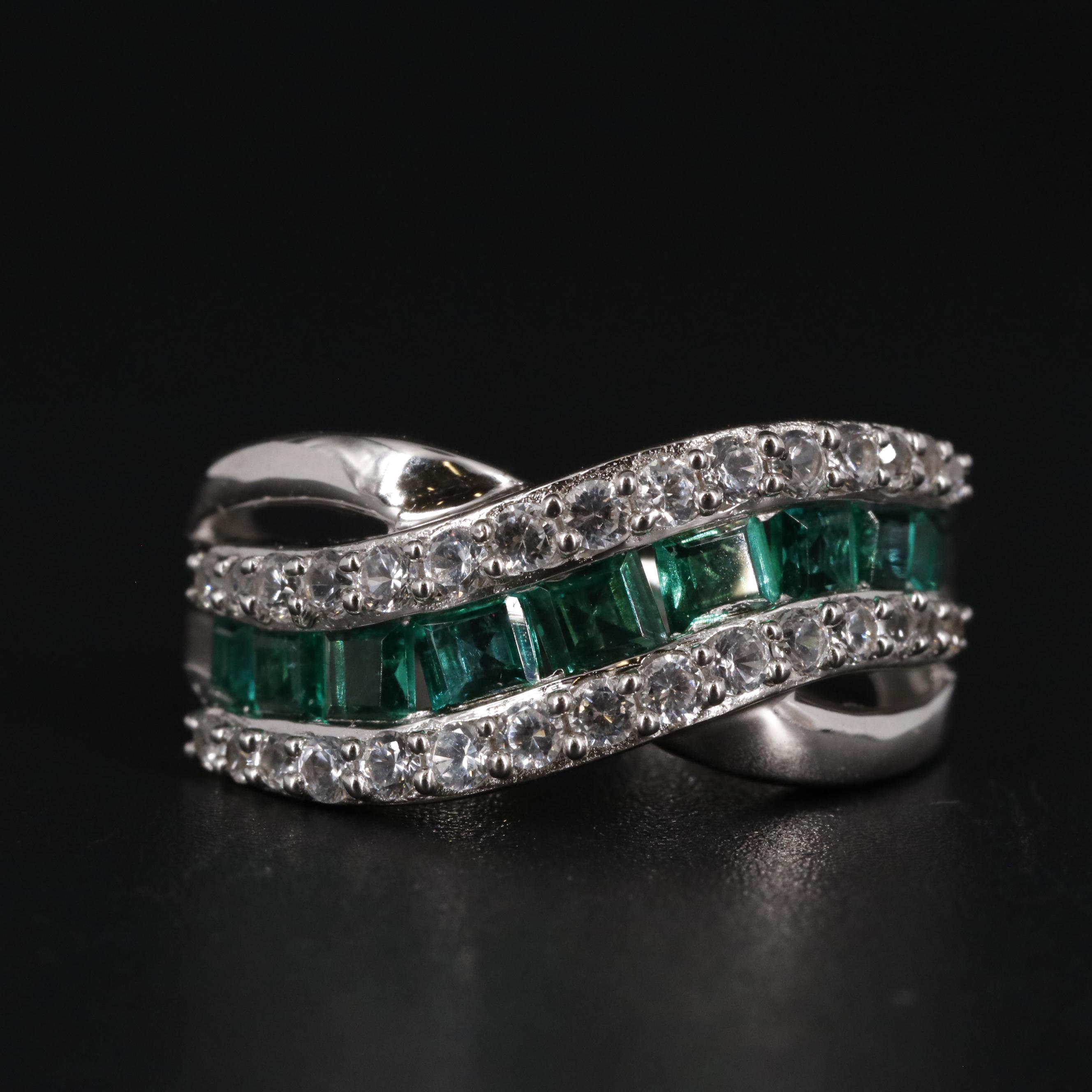 Sterling Emerald and Sapphire Row Ring