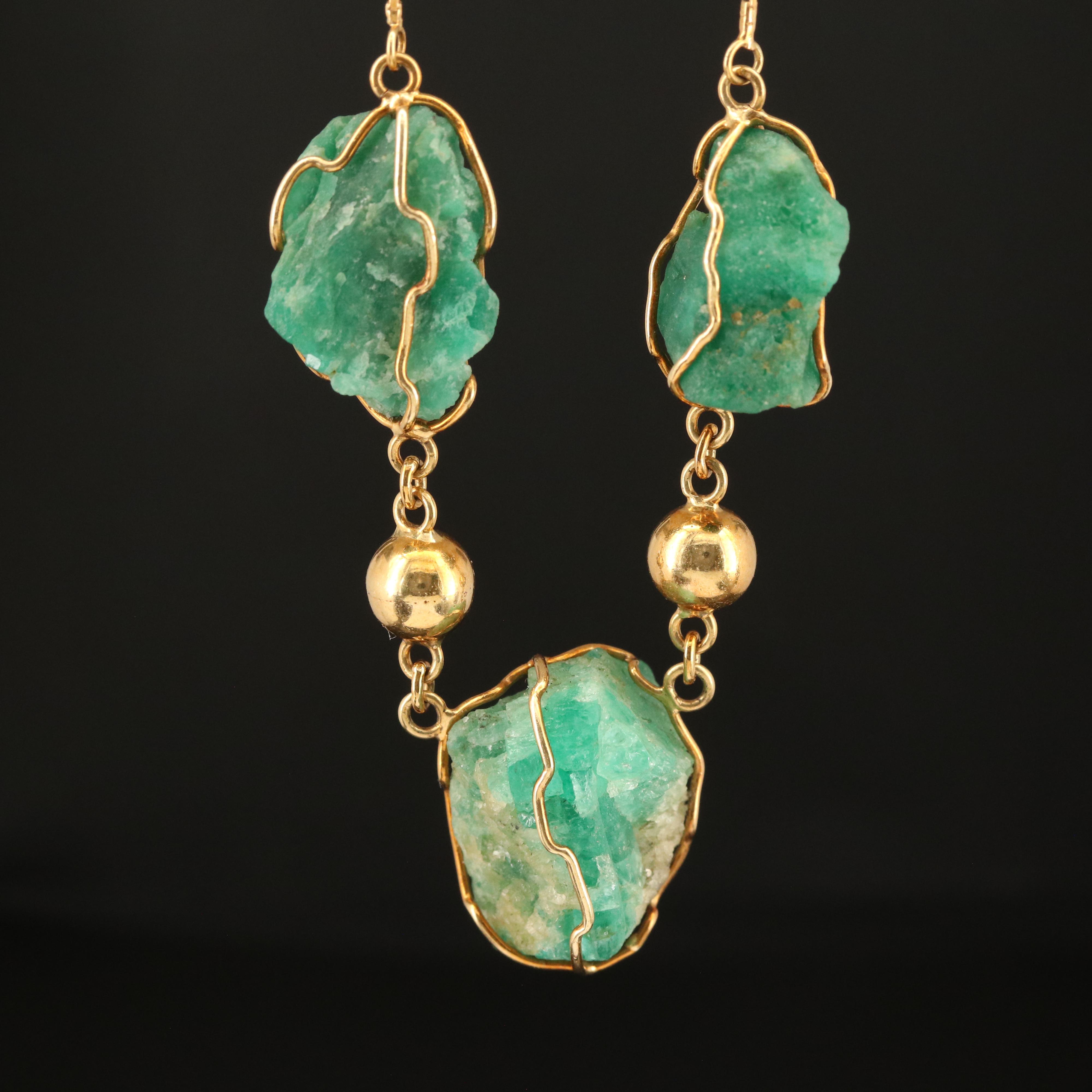 18K Wire Wrapped Emerald Necklace