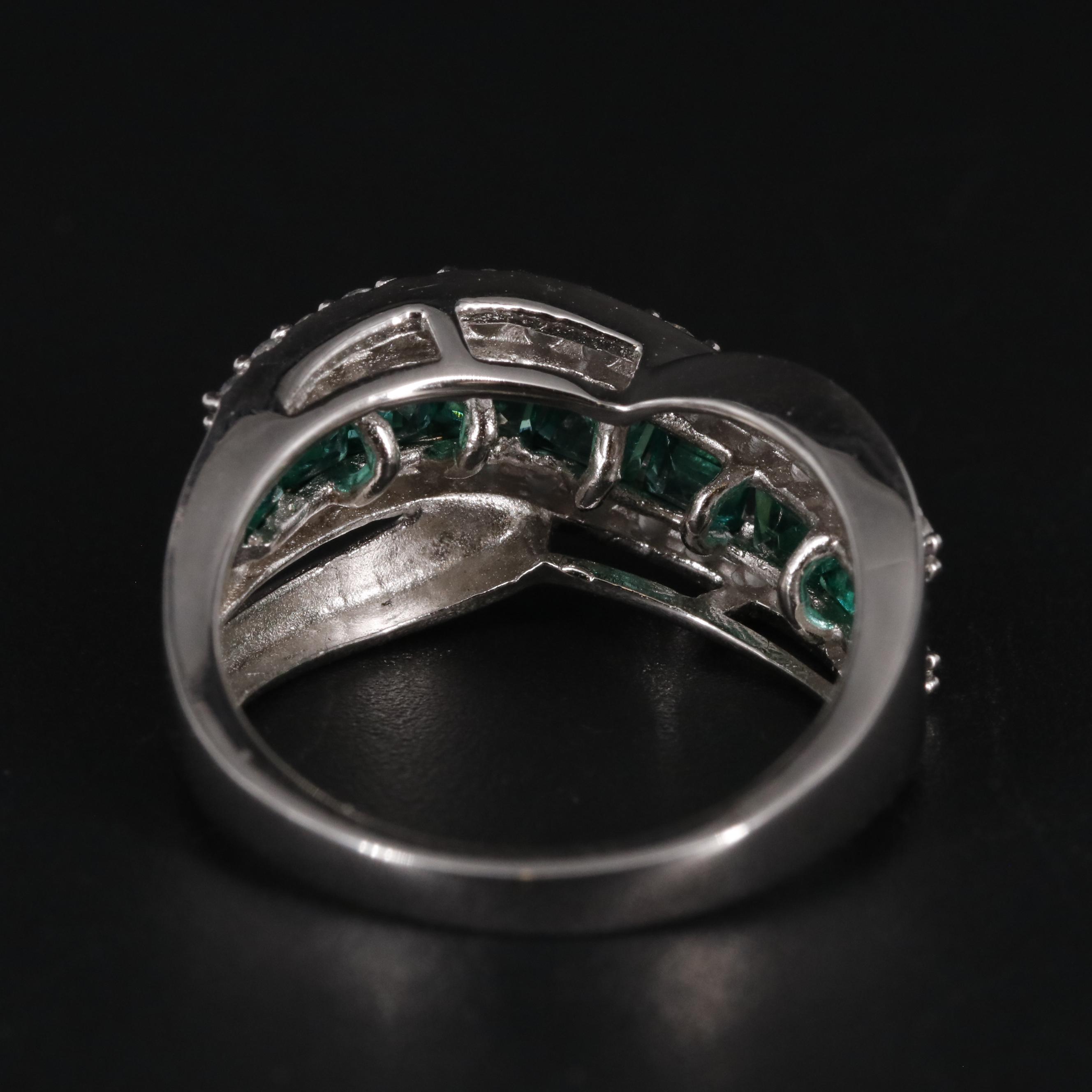 Sterling Emerald and Sapphire Row Ring