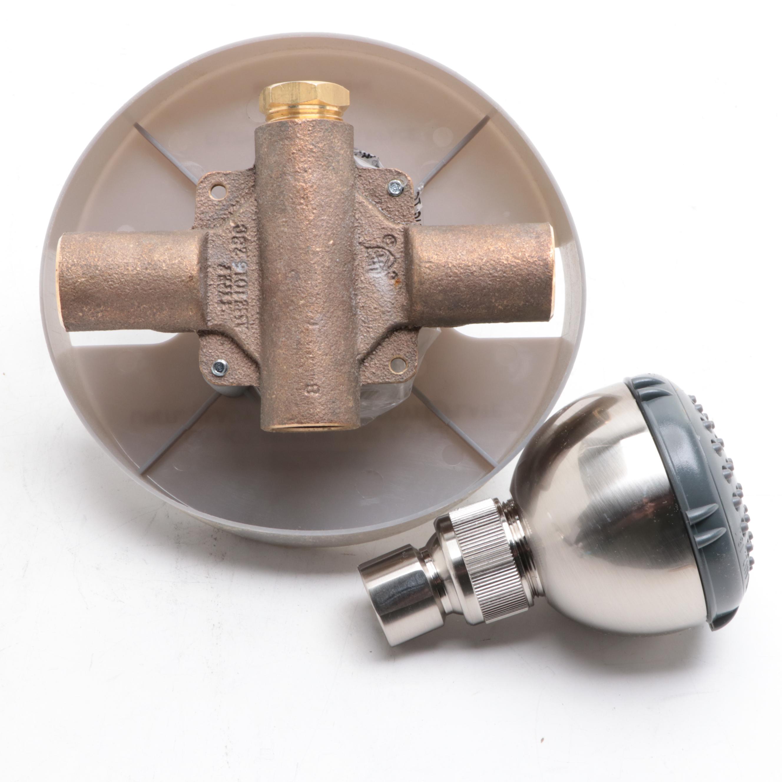 Brushed Nickel Pressure Balance Shower Valve, Shower Head with Arm and Drain