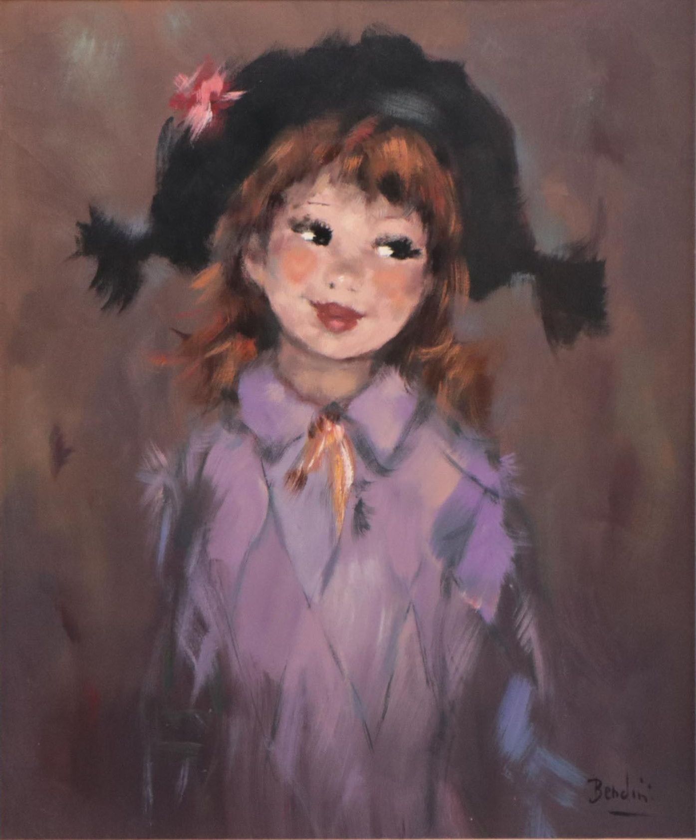 Bendini Portrait Oil Painting of Young Girl, Late 20th Century