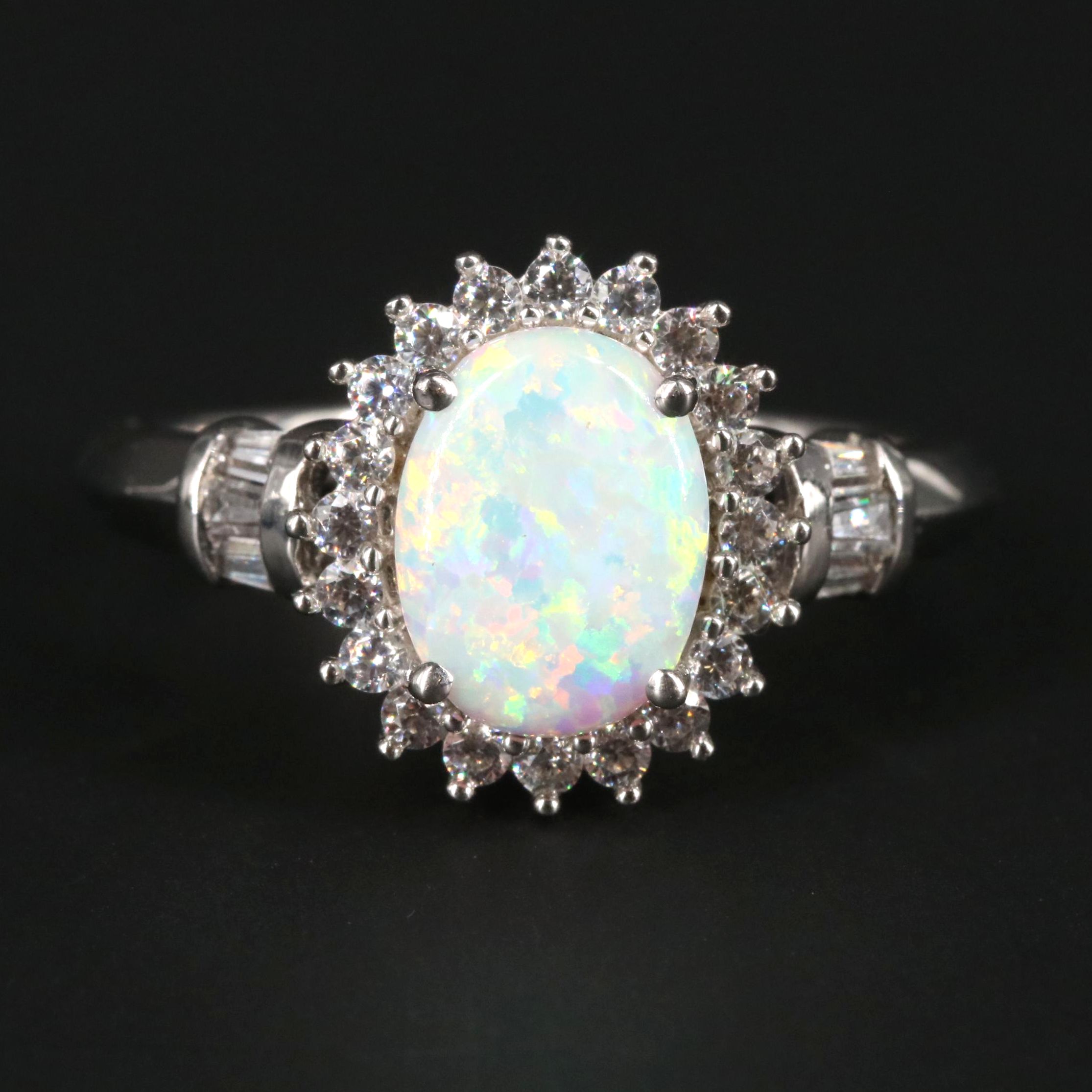 Sterling Silver Opal and Cubic Zirconia Ring