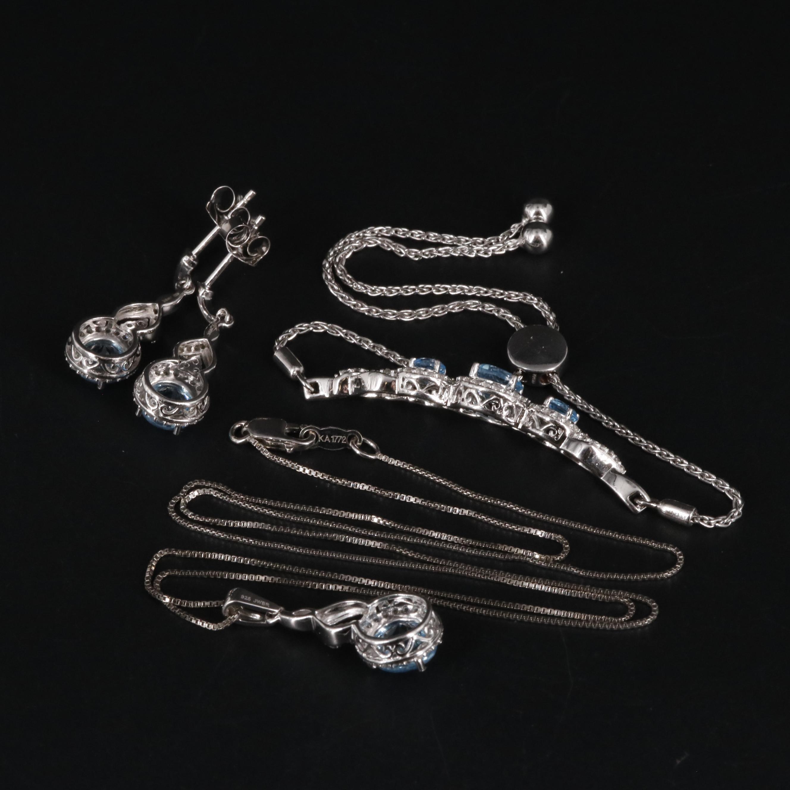 Sterling Silver Topaz and Sapphire Jewelry Set