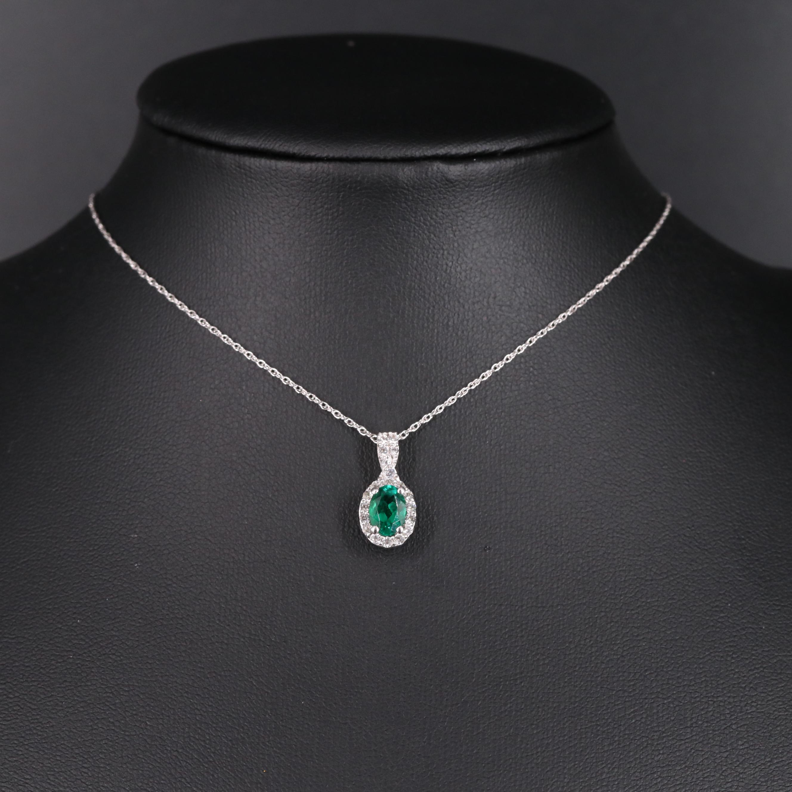 Sterling Silver Emerald and White Topaz Pendant Necklace