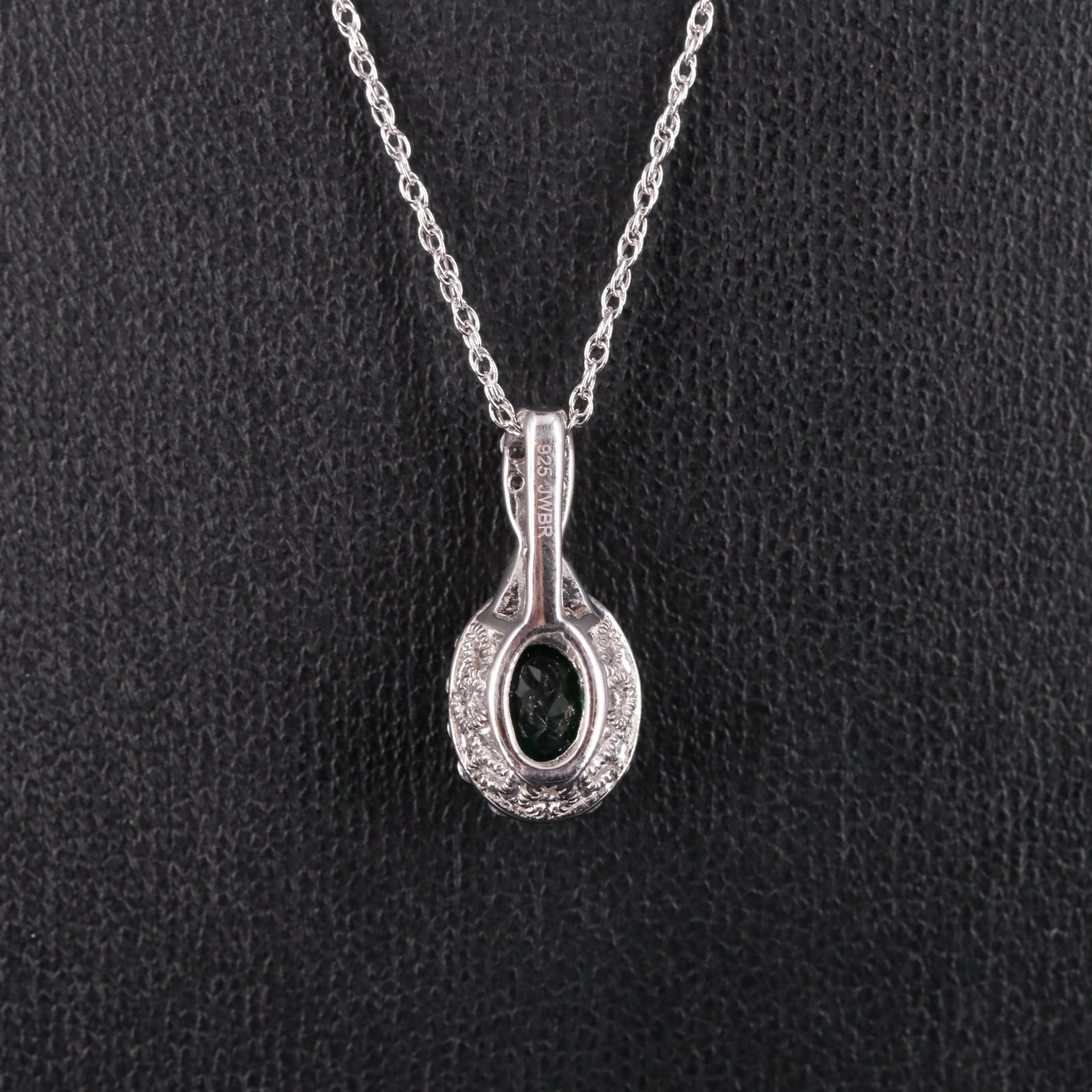 Sterling Silver Emerald and White Topaz Pendant Necklace