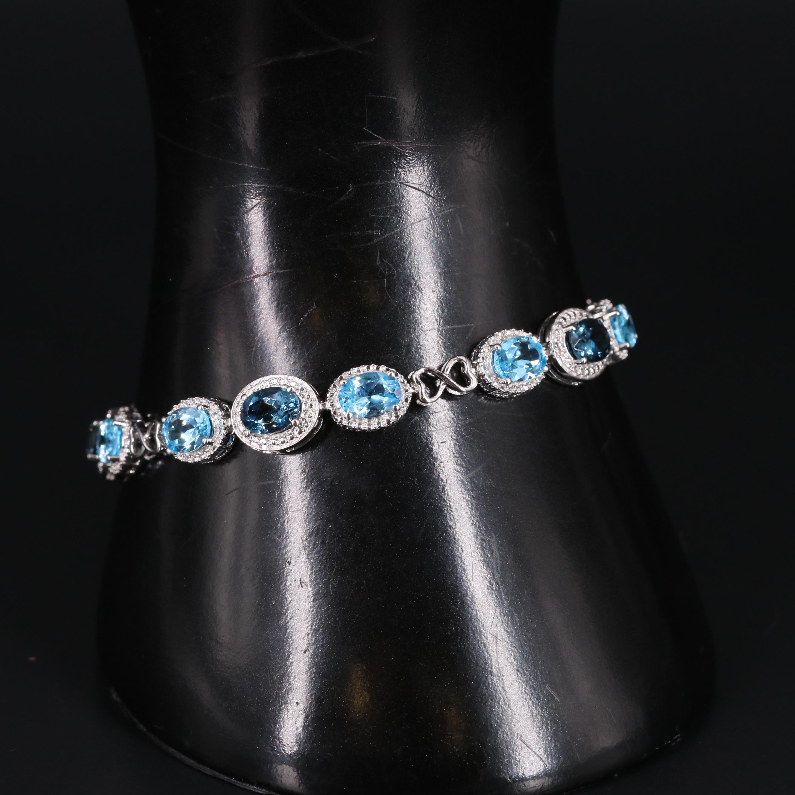 Sterling Topaz and Diamond Line Bracelet