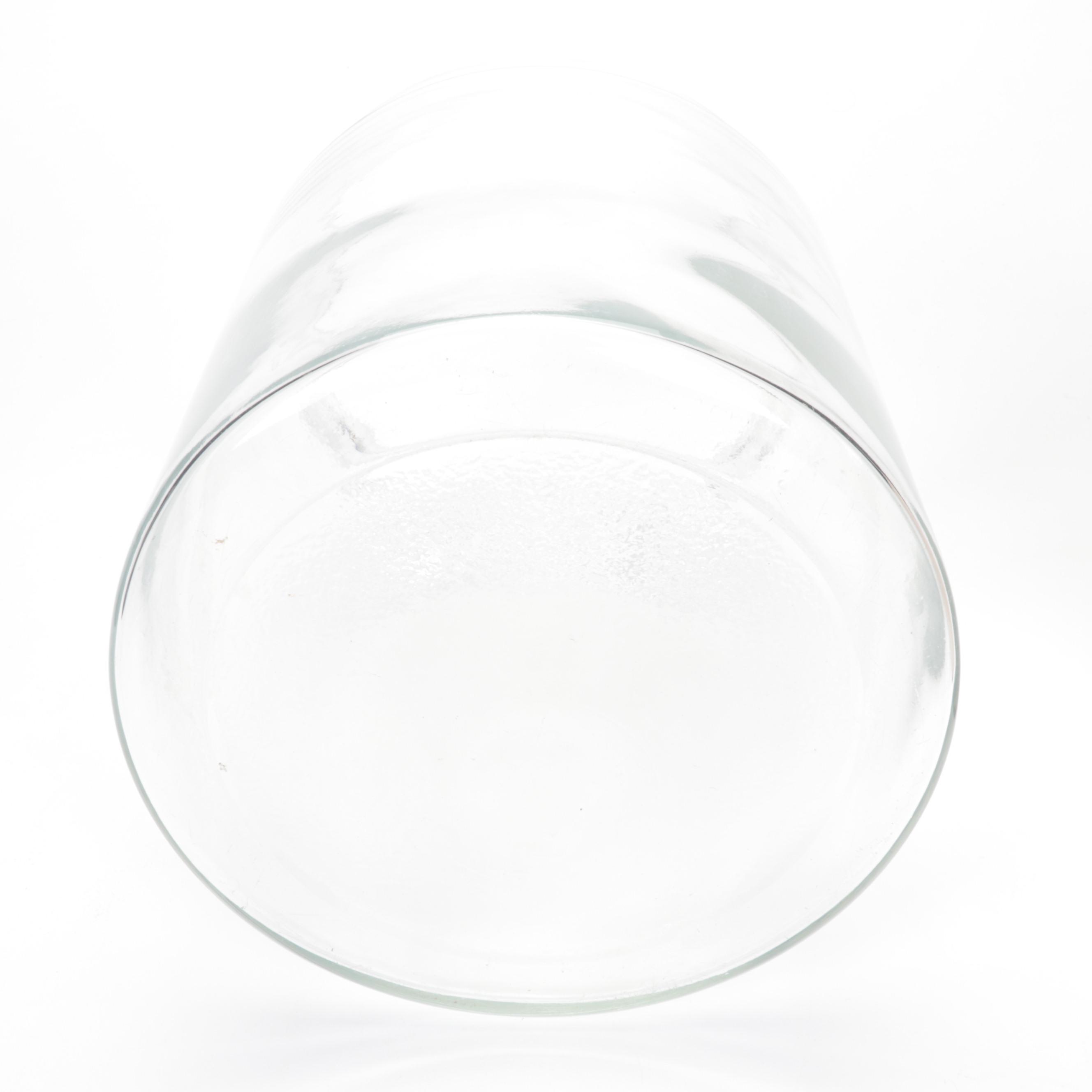 General Store Clear Glass Cookie Jar and Two Stoneware Crocks