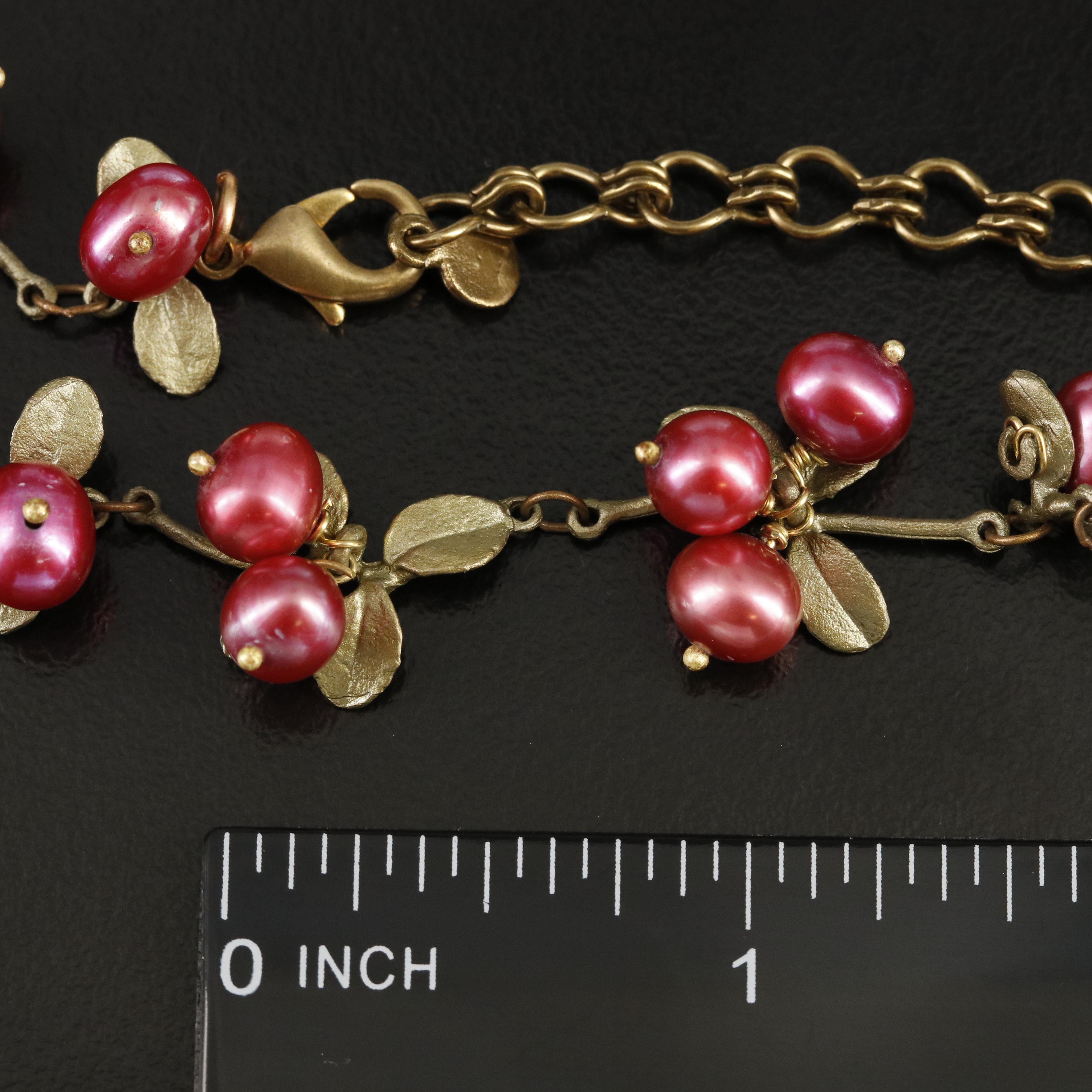Michael Michaud "Cranberry" Pearl Necklace and Earring Set