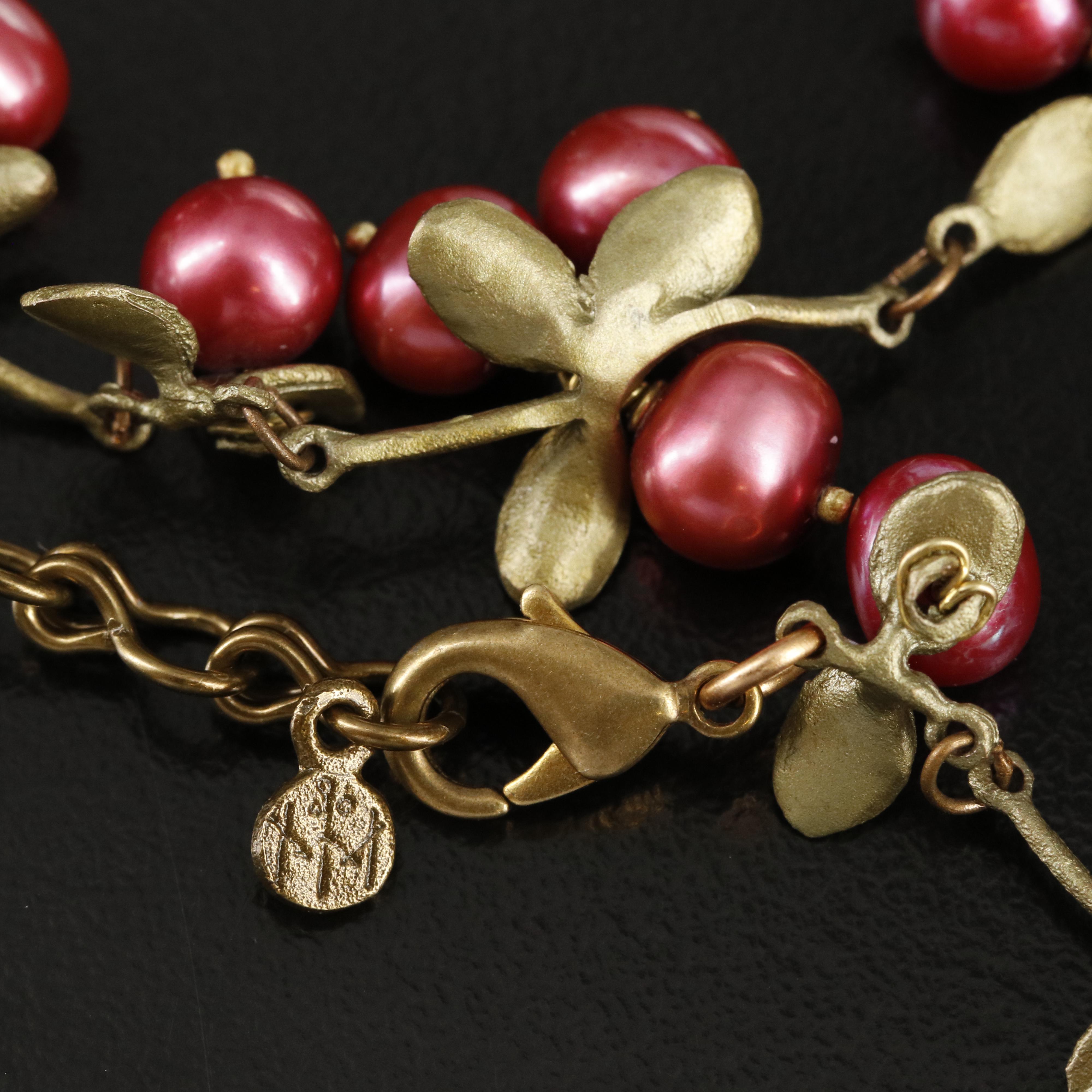 Michael Michaud "Cranberry" Pearl Necklace and Earring Set