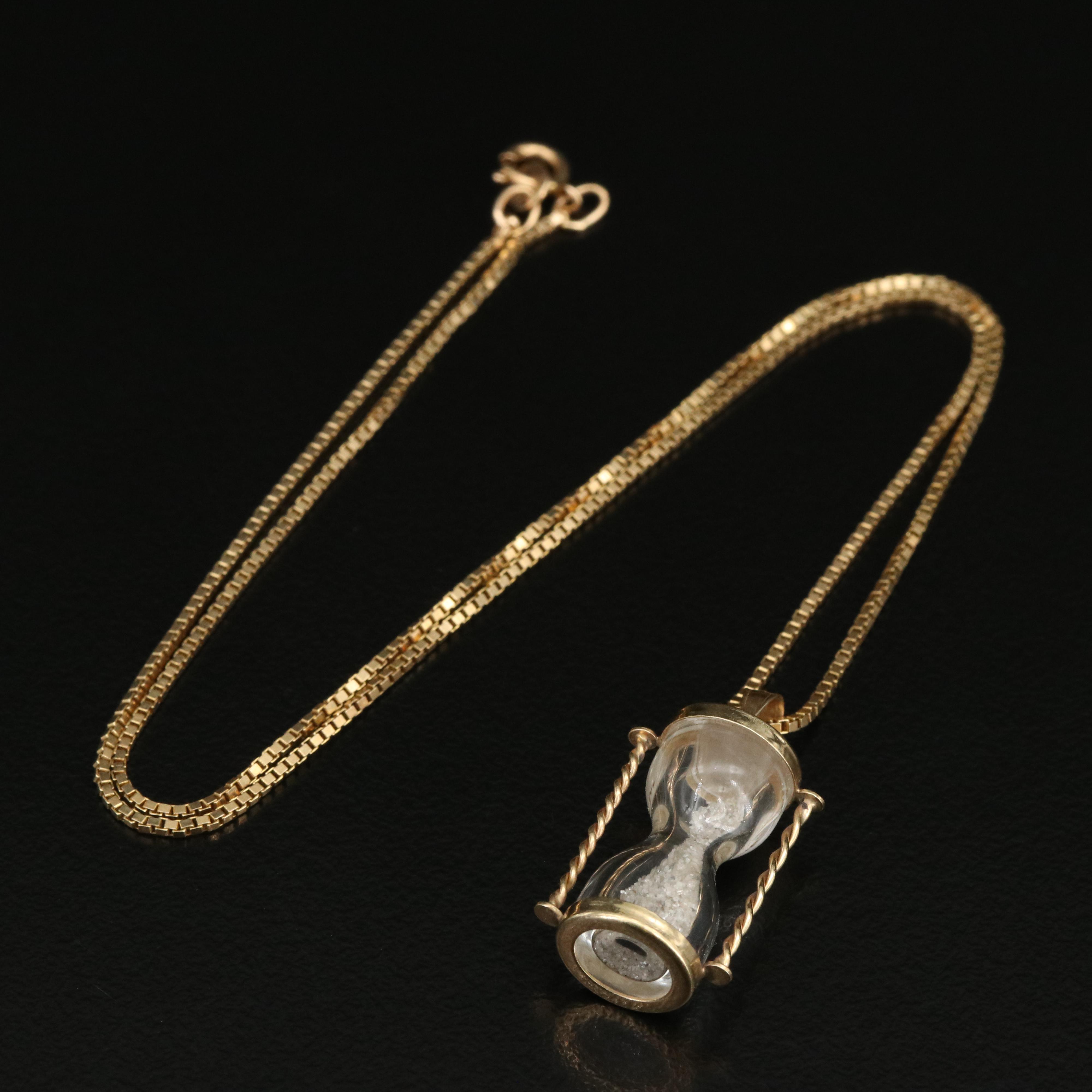 14K Rough Diamond Filled Hourglass Pendant Necklace
