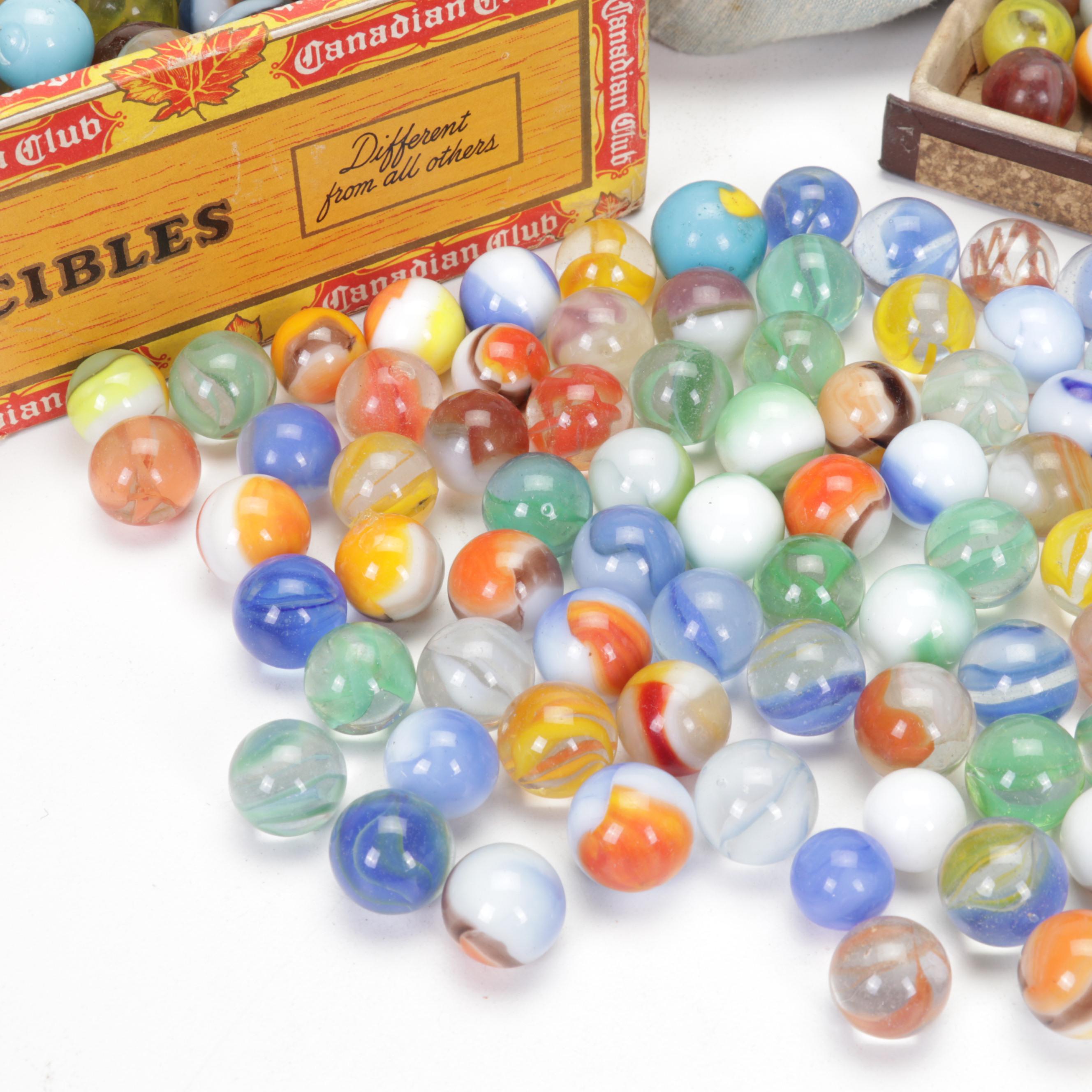 Collection of Swirlies, Opaque, and Other Glass Marbles