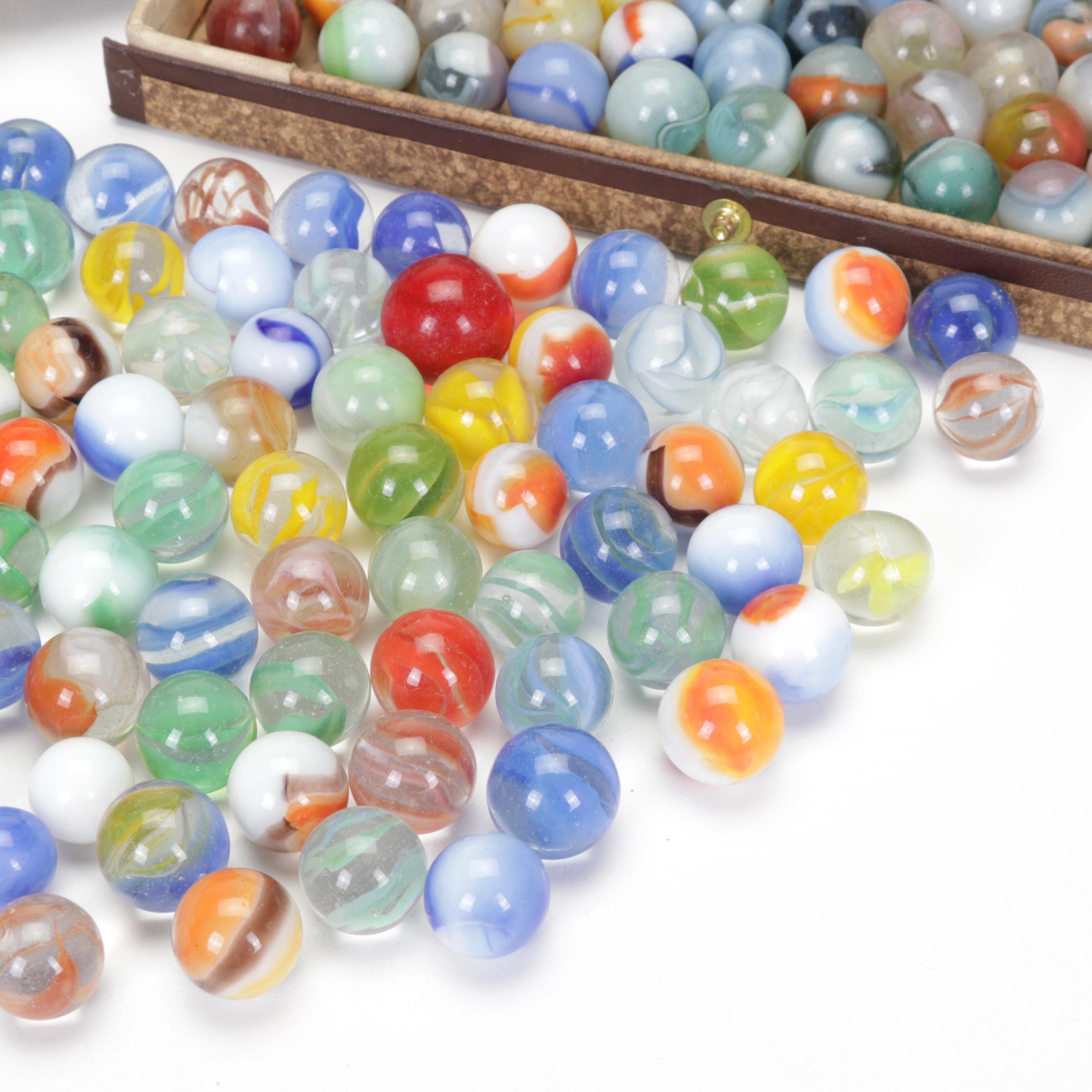 Collection of Swirlies, Opaque, and Other Glass Marbles