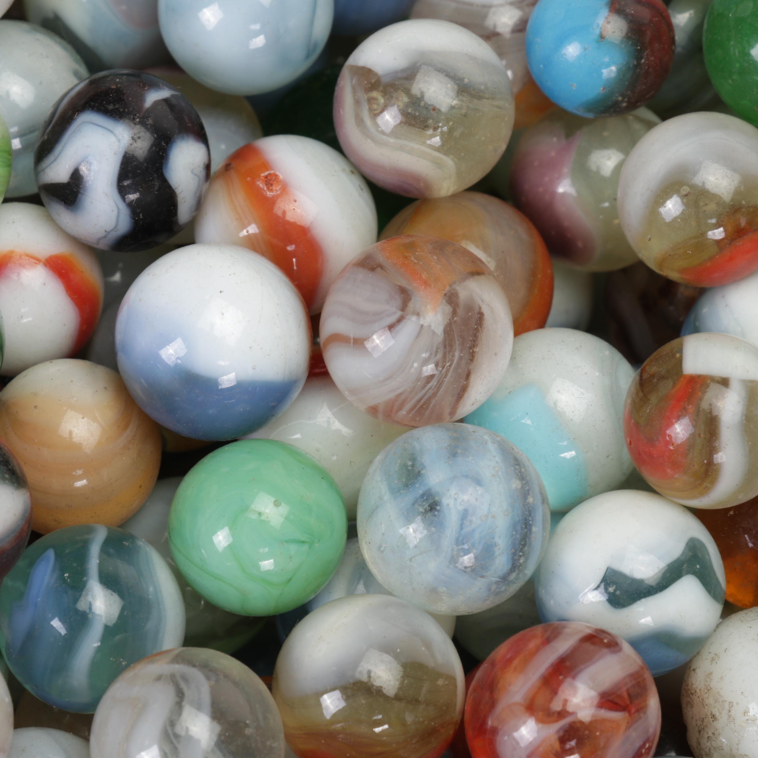 Collection of Swirlies, Opaque, and Other Glass Marbles