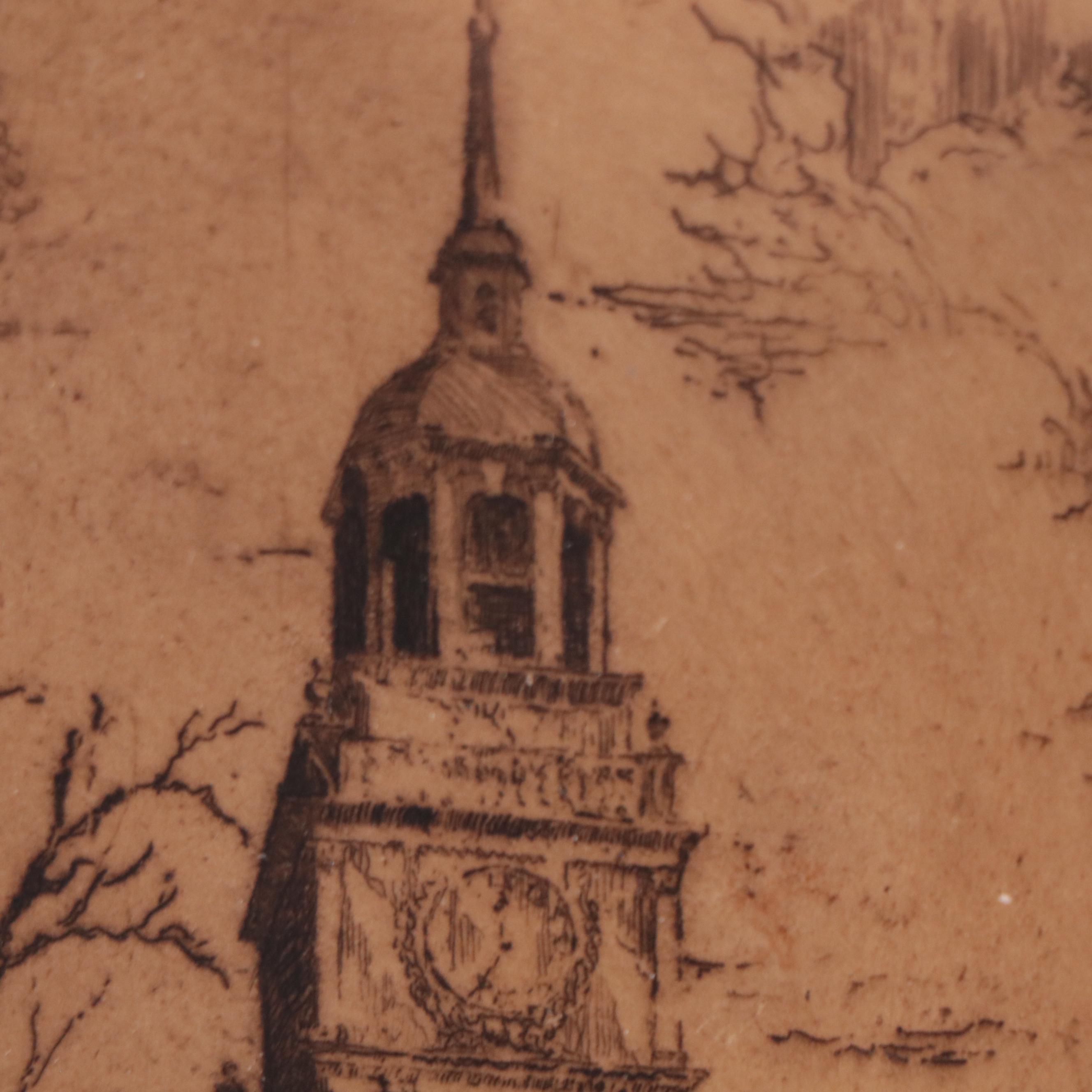 Charles D. Hannan Etching of Cathedral, Mid-20th Century