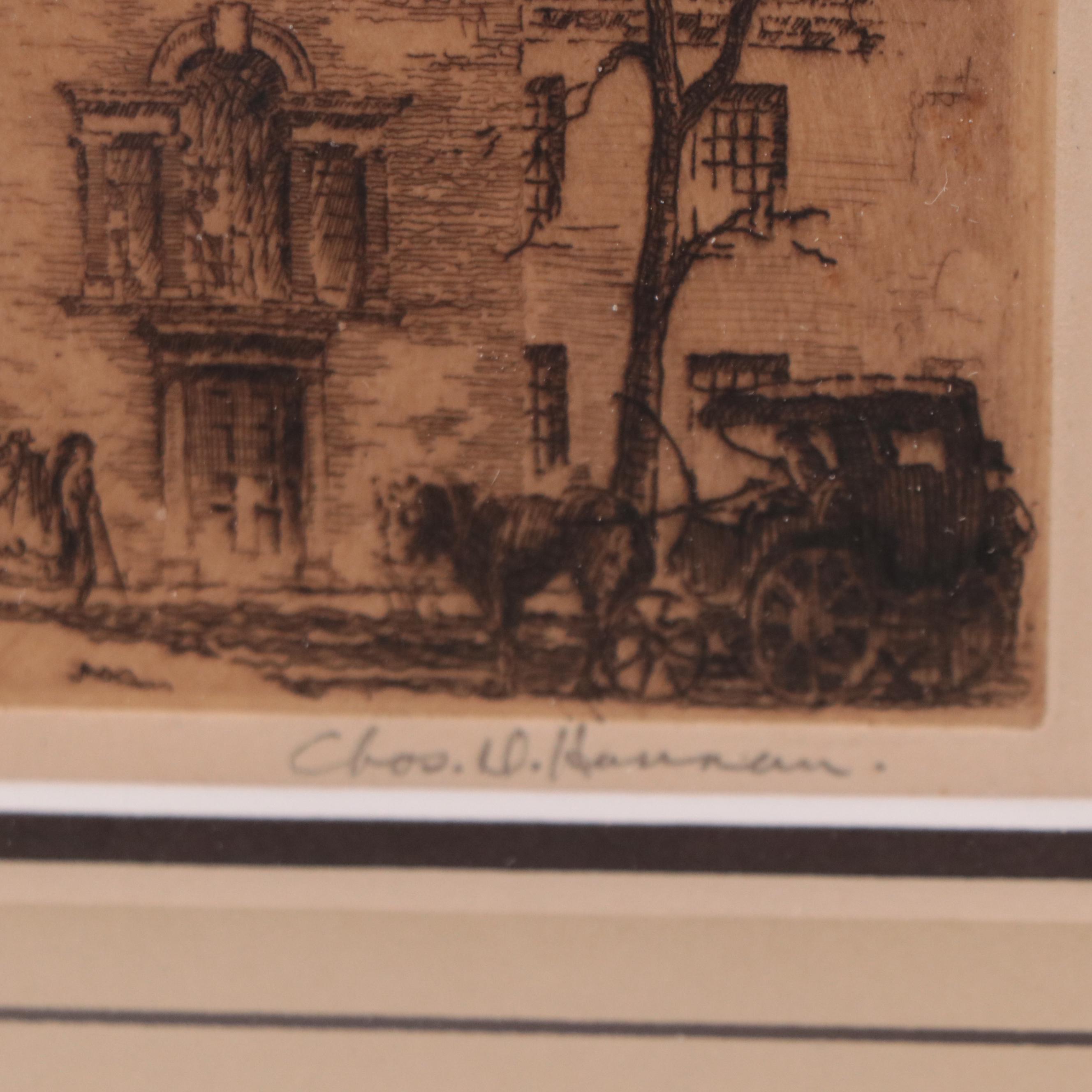 Charles D. Hannan Etching of Cathedral, Mid-20th Century