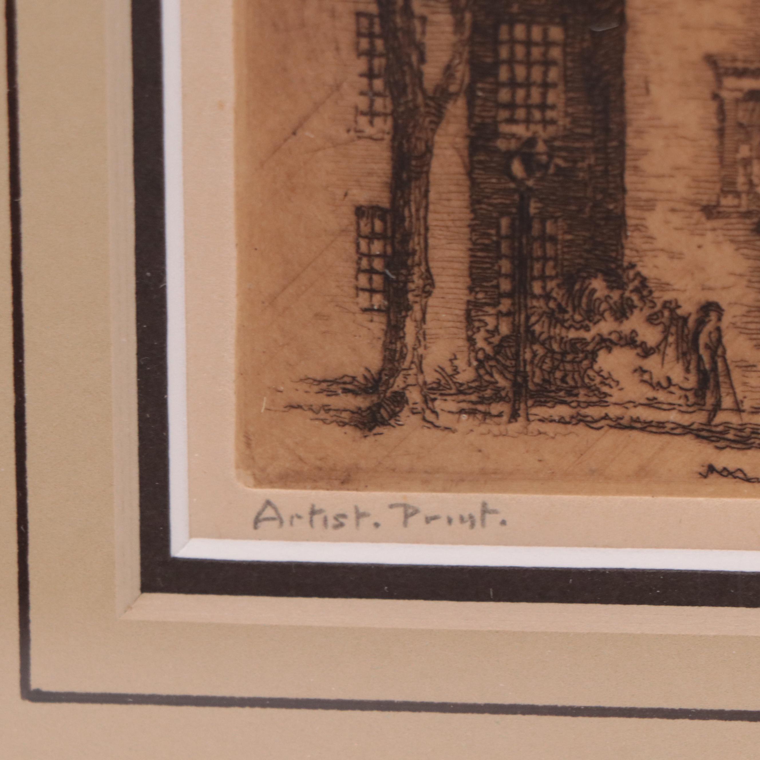 Charles D. Hannan Etching of Cathedral, Mid-20th Century