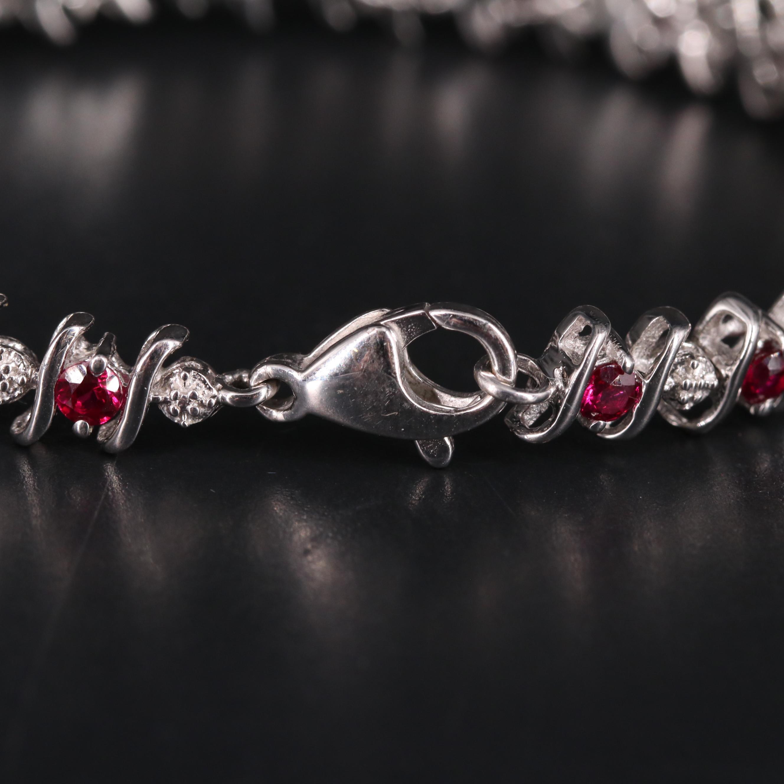 Sterling Silver Ruby and Diamond Bracelet