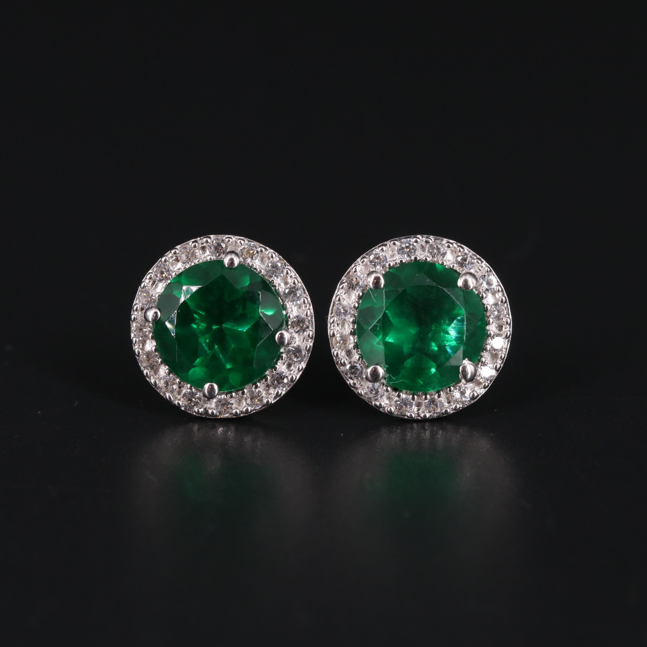 Sterling Glass and Silver Halo Stud Earrings