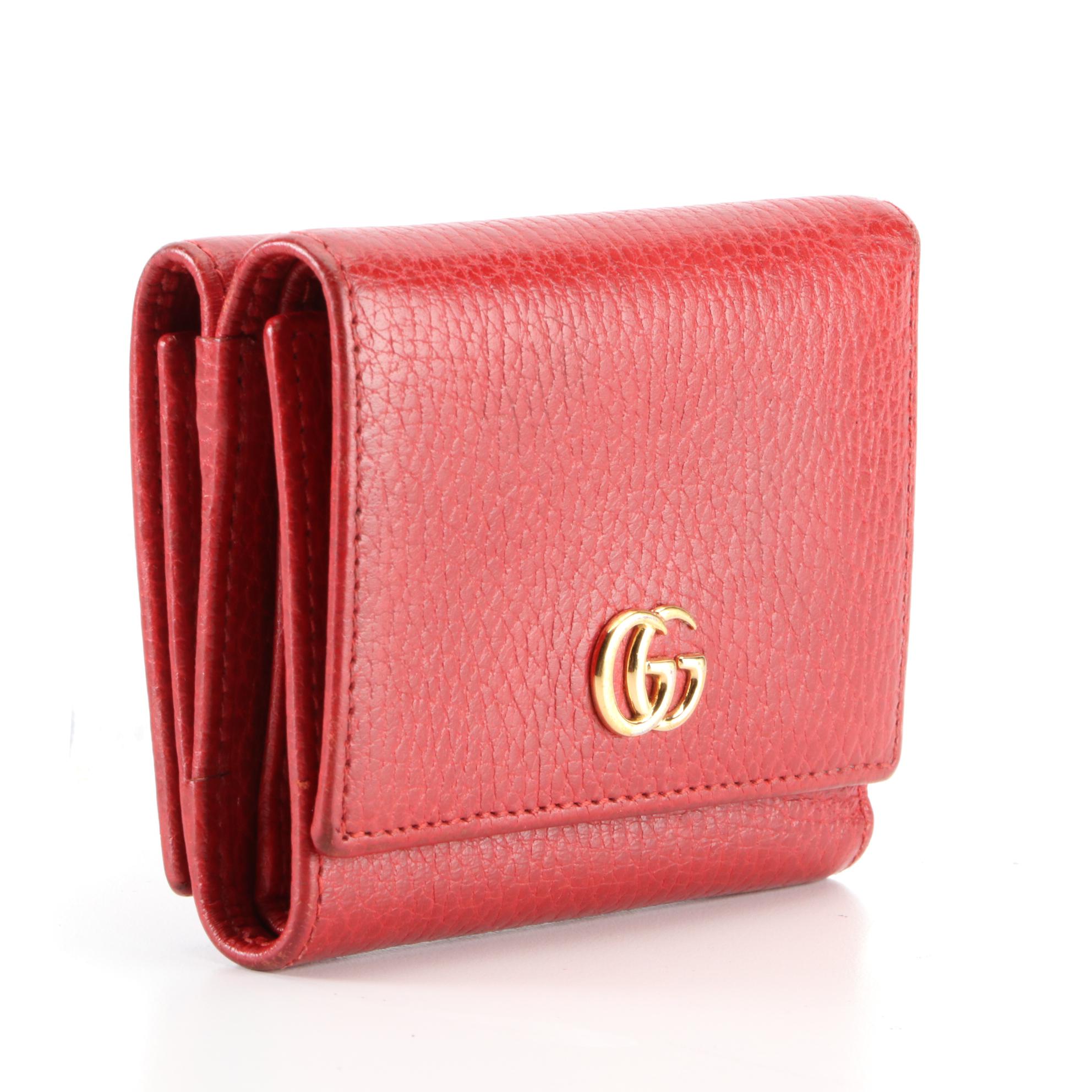 Gucci Marmont Red Leather Compact Wallet with Box