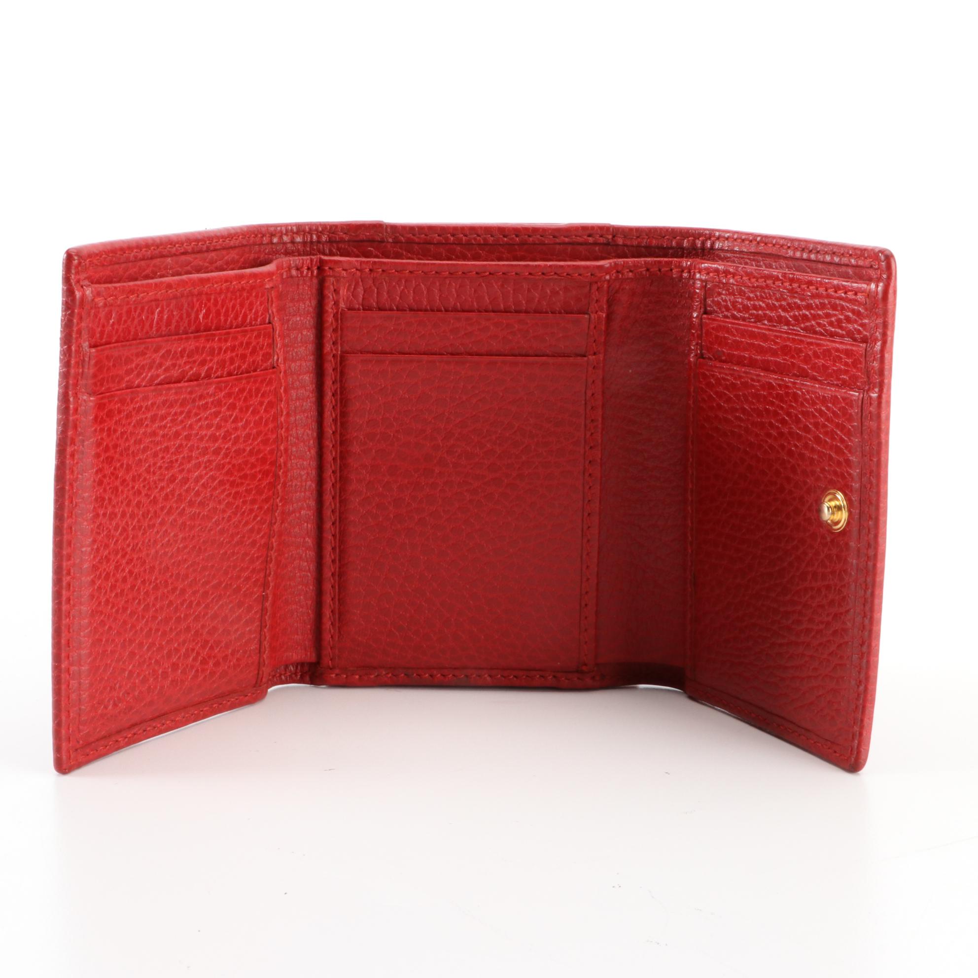 Gucci Marmont Red Leather Compact Wallet with Box