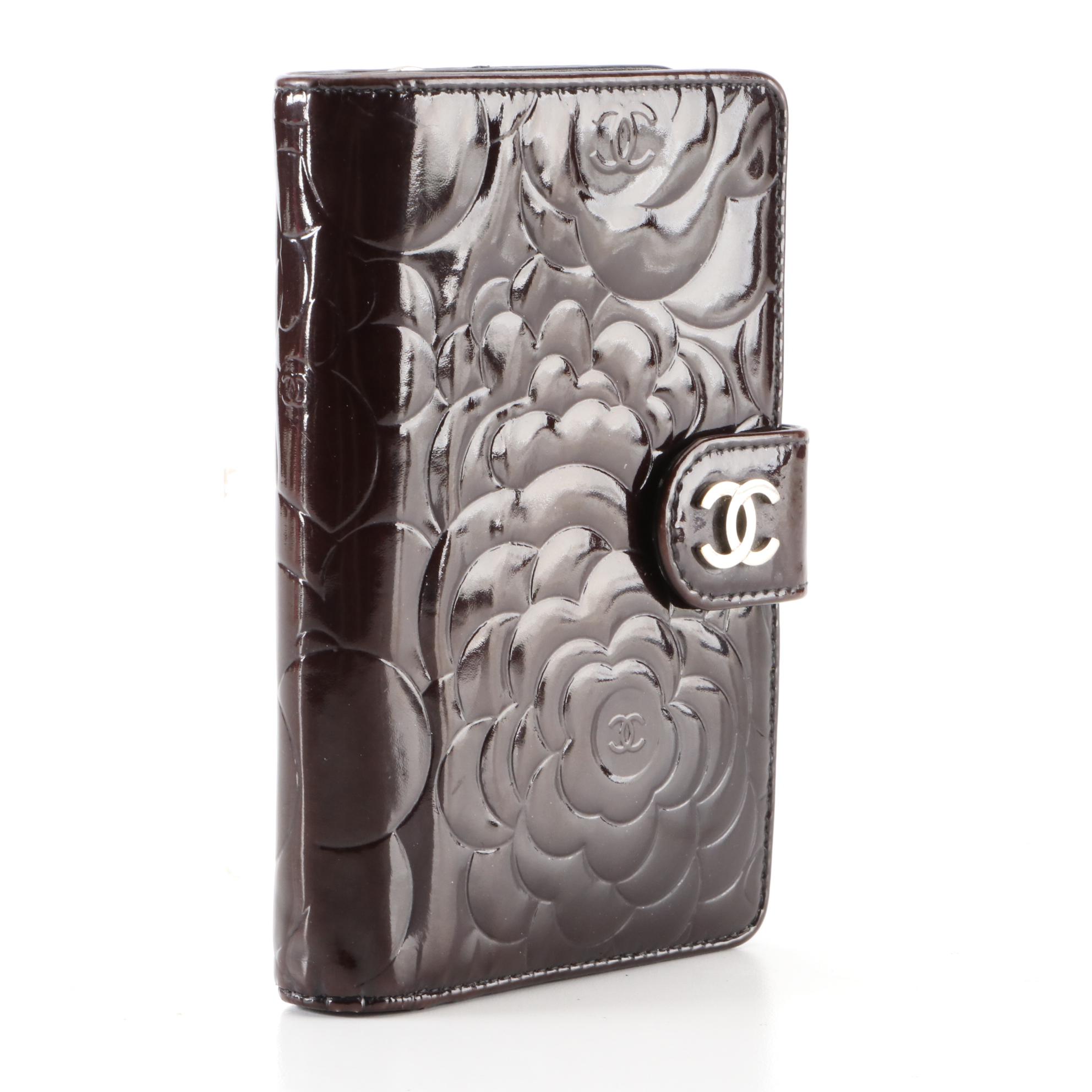 Chanel Camellia Embossed Patent Leather Wallet