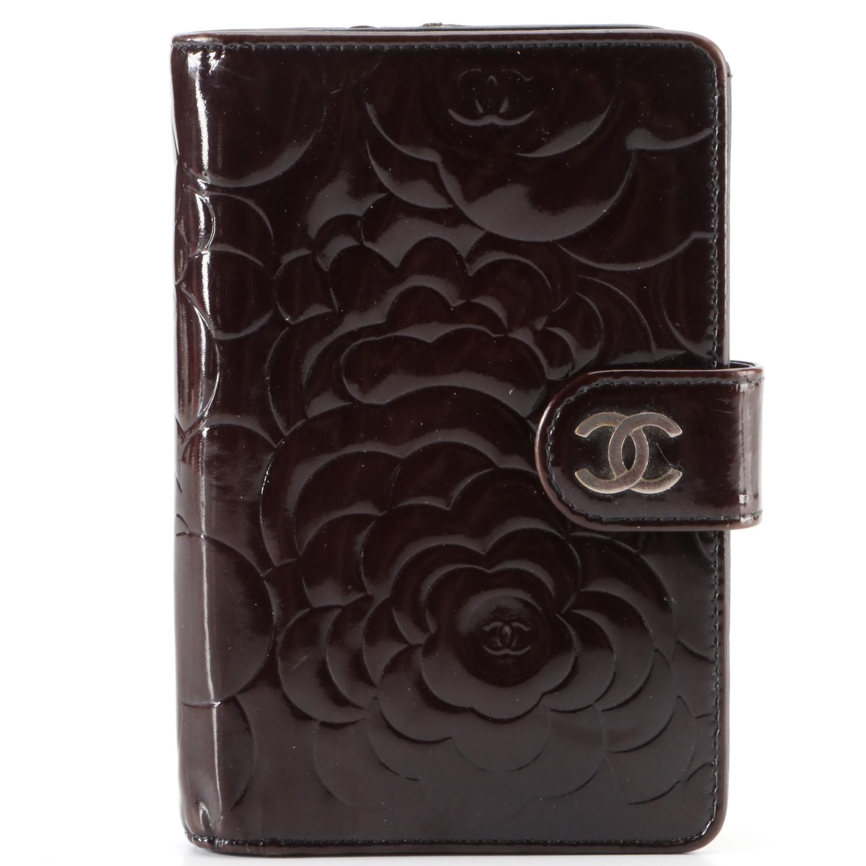 Chanel Camellia Embossed Patent Leather Wallet