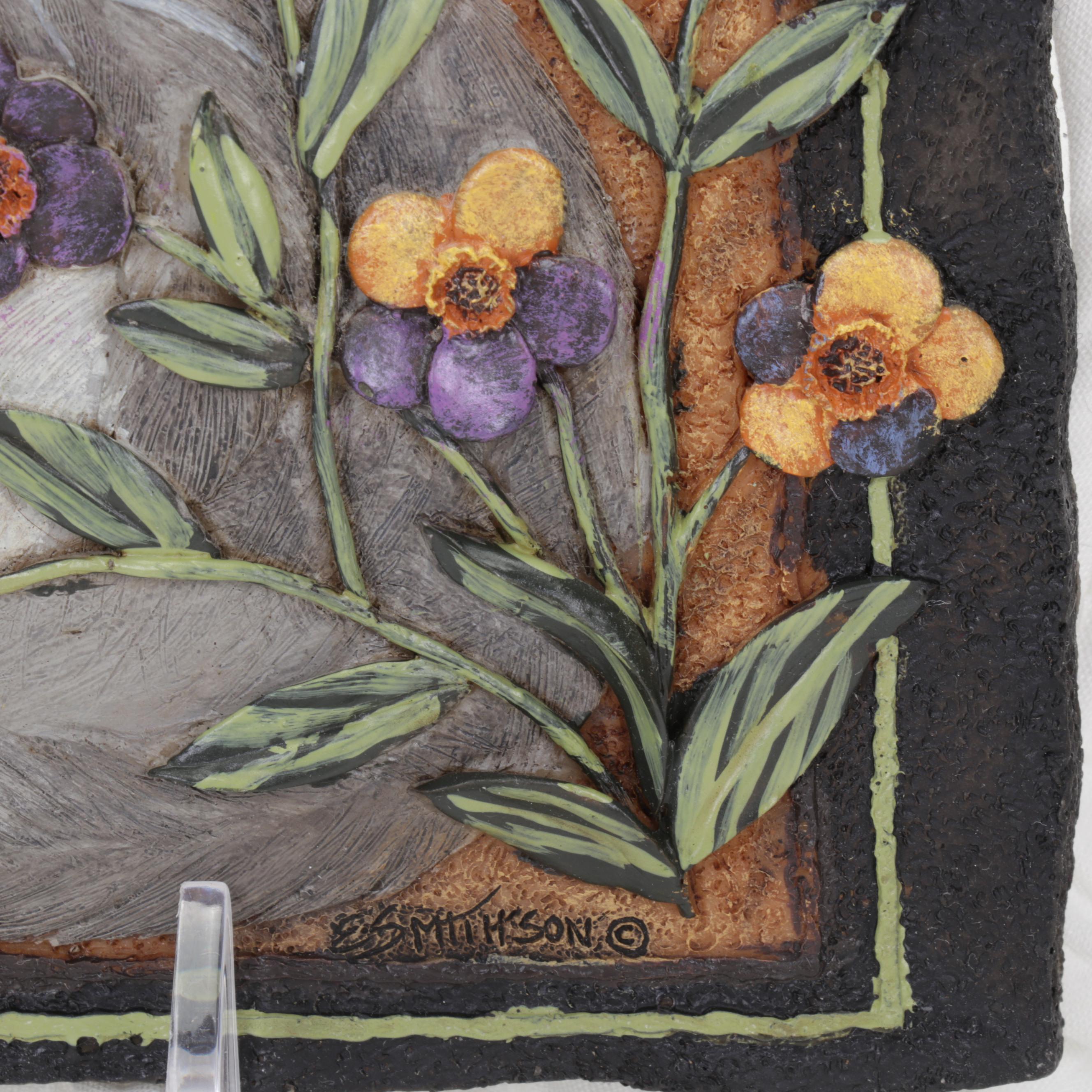 E. Smithson Folk Art Resin Wall Plaques Featuring "Snow Rose"