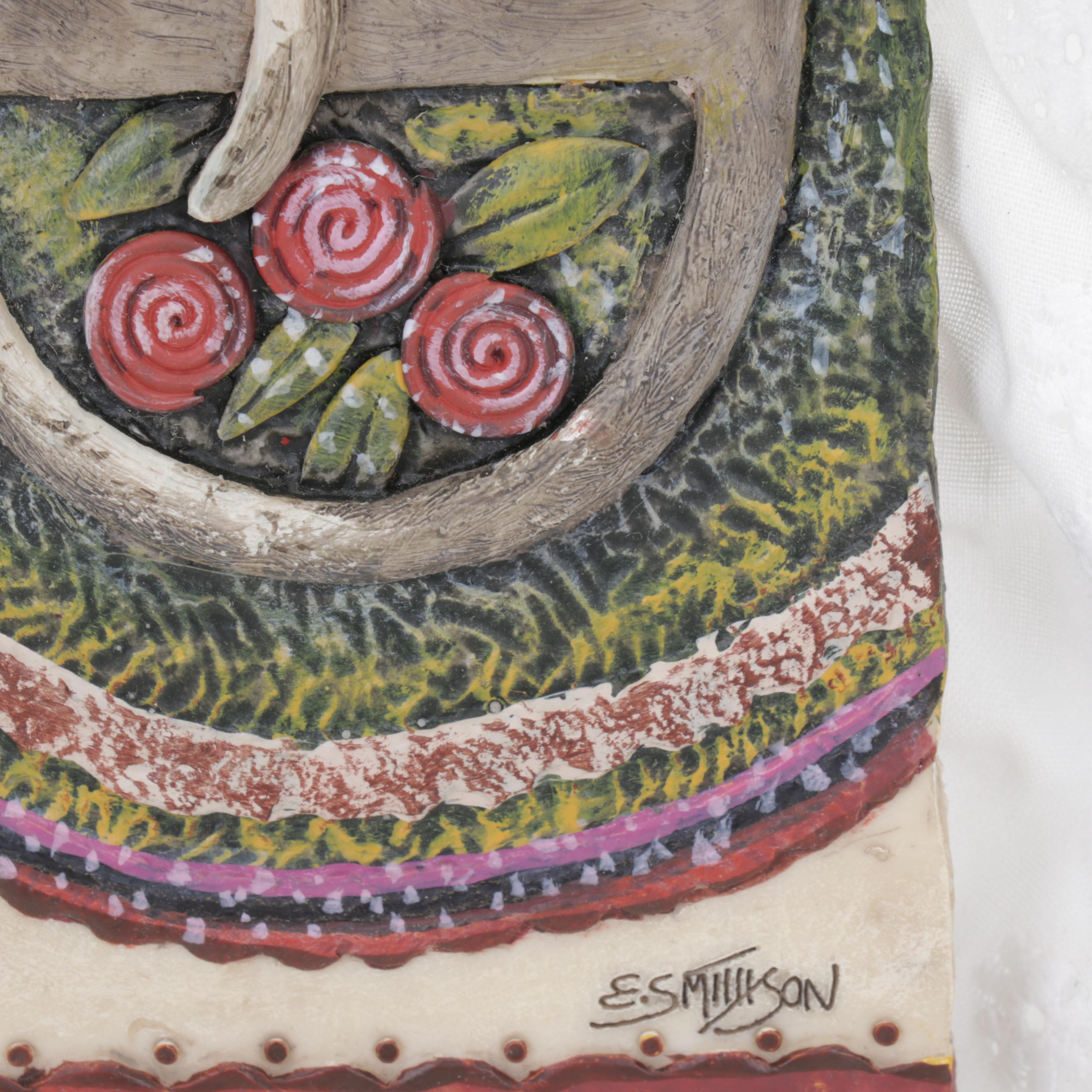 E. Smithson Folk Art Resin Wall Plaques Featuring "Snow Rose"