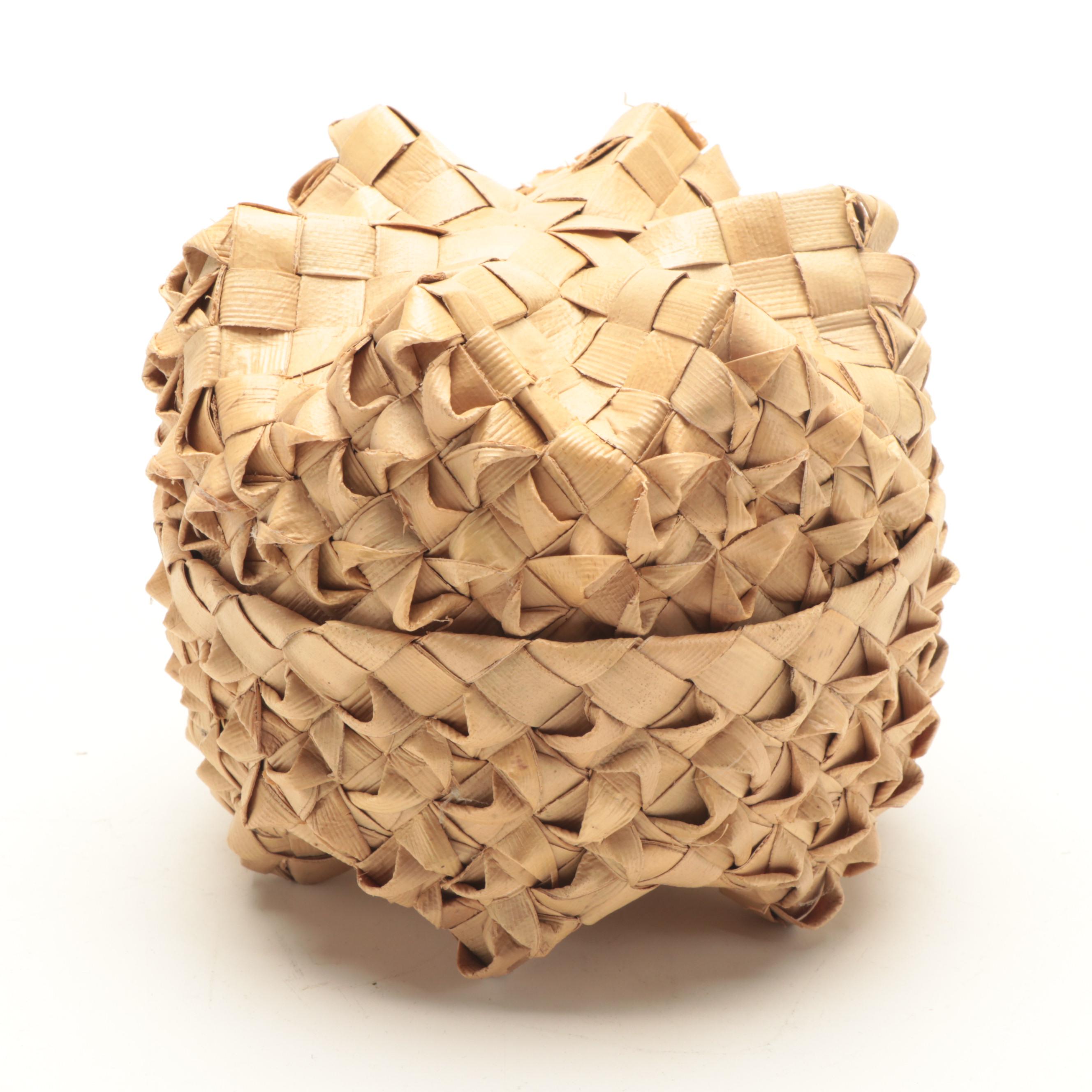 Hawaiian Islands Lauhala Handwoven Basket with Slieve Bawn Basket