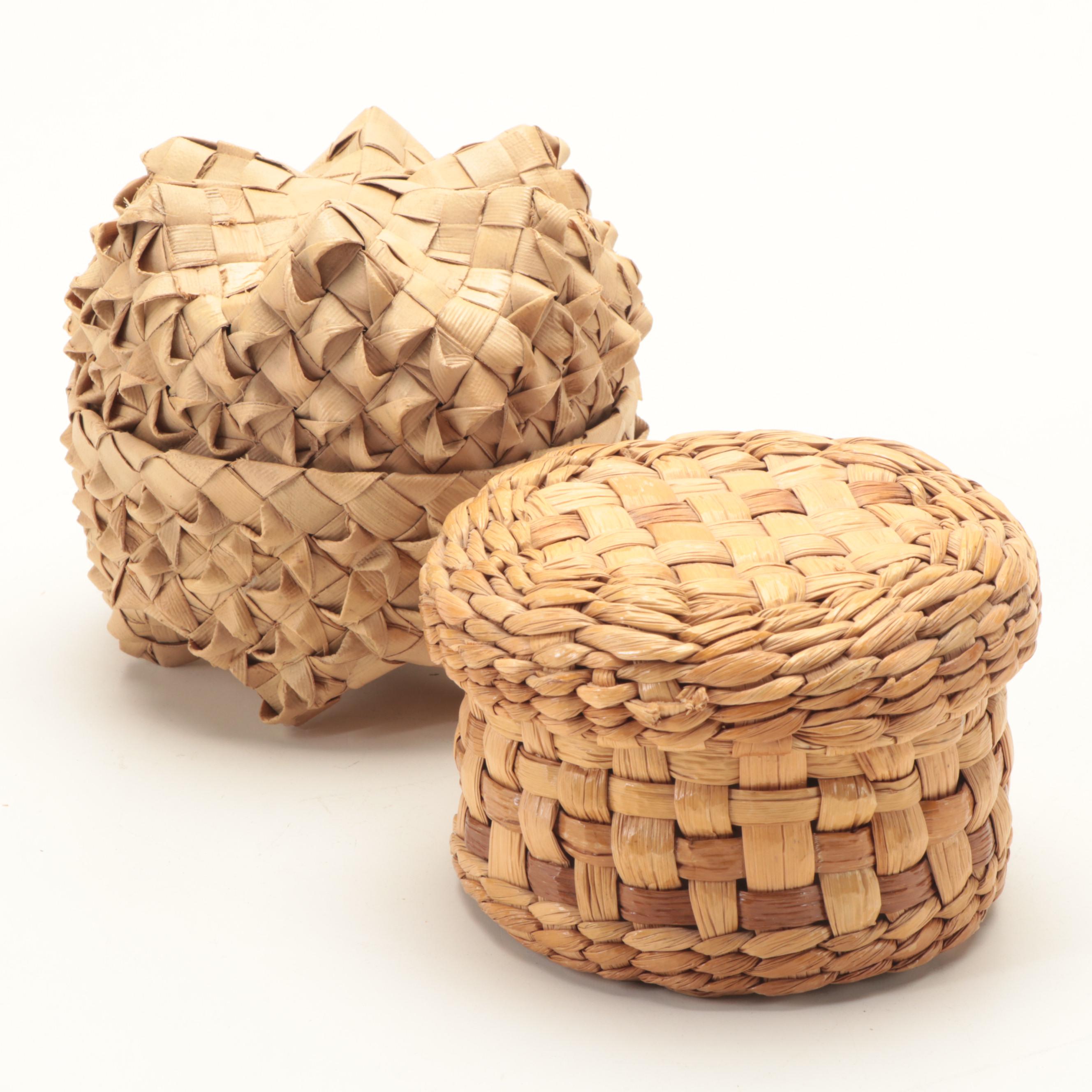Hawaiian Islands Lauhala Handwoven Basket with Slieve Bawn Basket