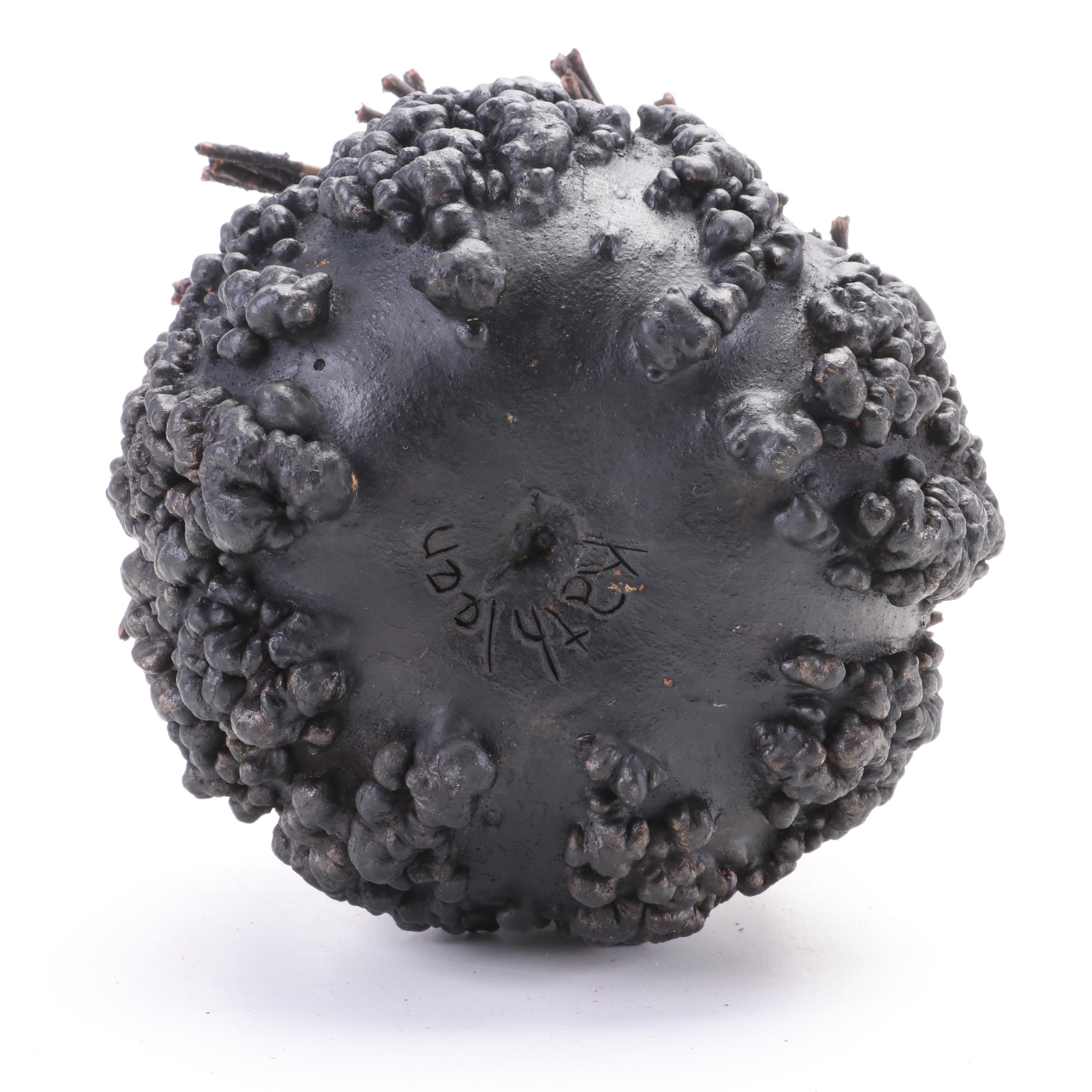 Kathleen Arndts Crafted Cucurbit Gourd Vase With Shell, Pine Needles, Feathers