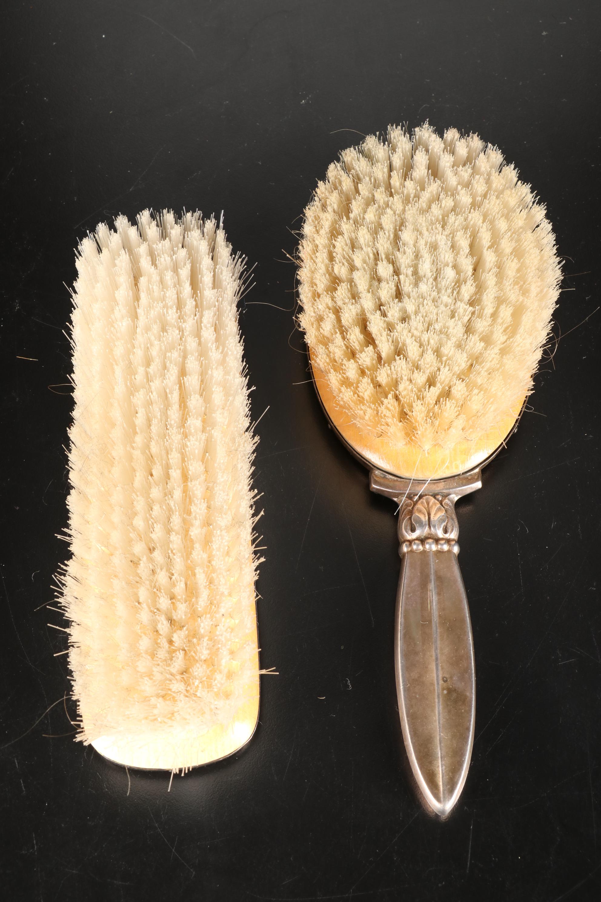 Silver Plate JThS Hand Mirror, Vanity Brush, Silver Chain Link Purse, & More