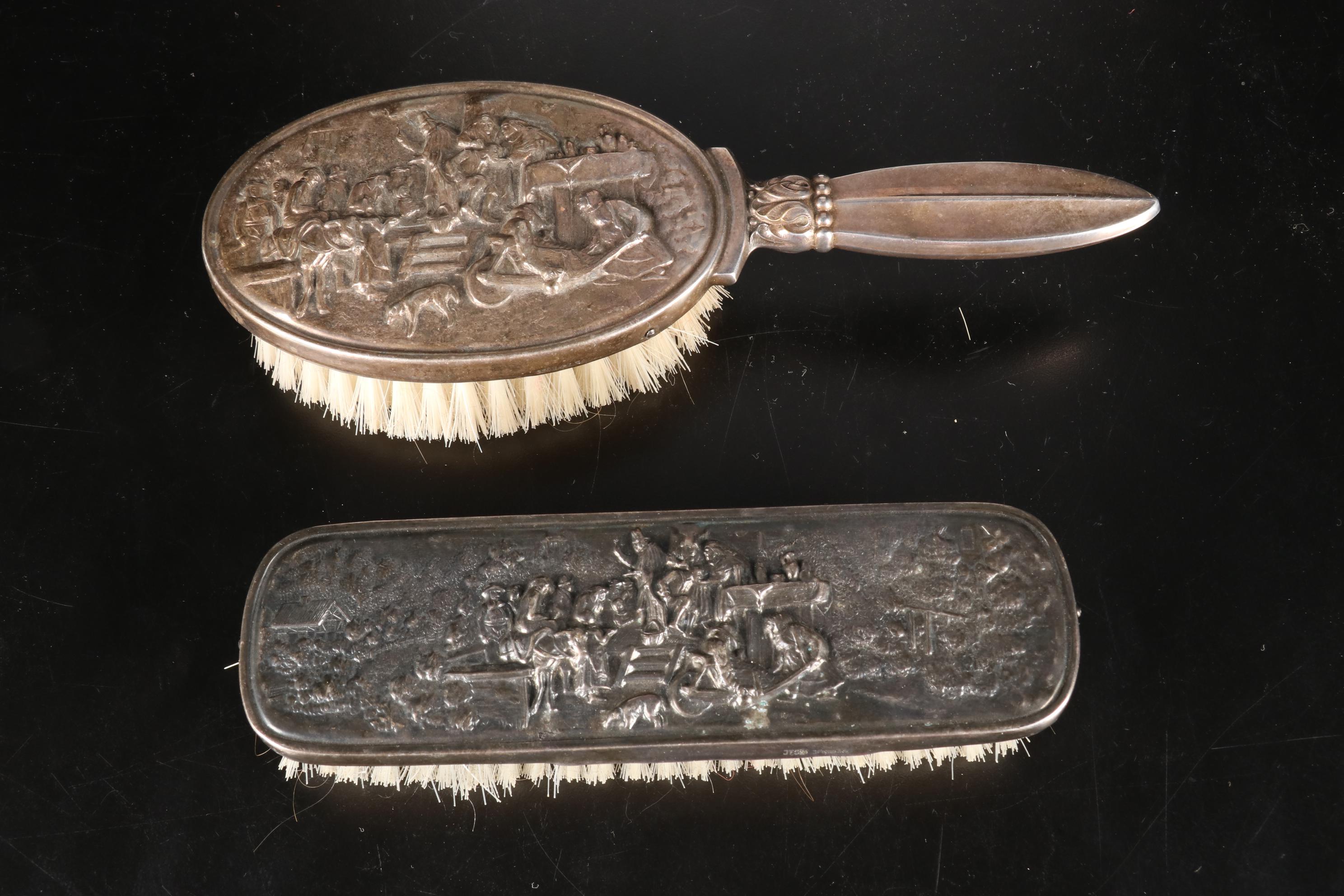 Silver Plate JThS Hand Mirror, Vanity Brush, Silver Chain Link Purse, & More