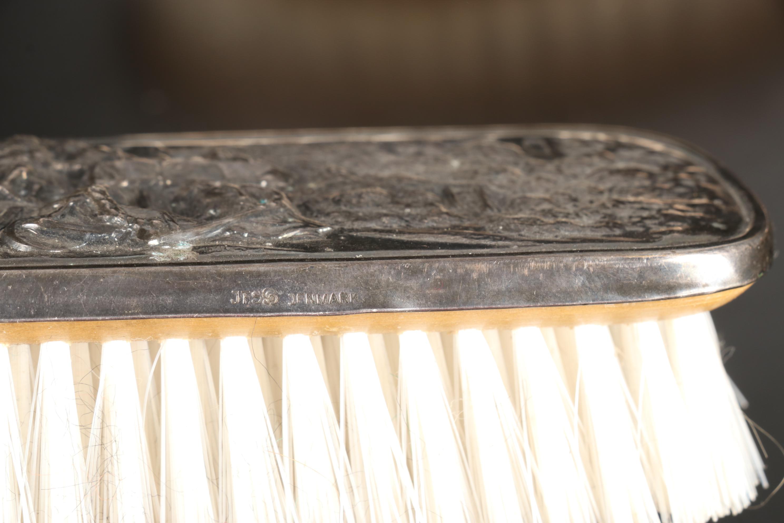 Silver Plate JThS Hand Mirror, Vanity Brush, Silver Chain Link Purse, & More