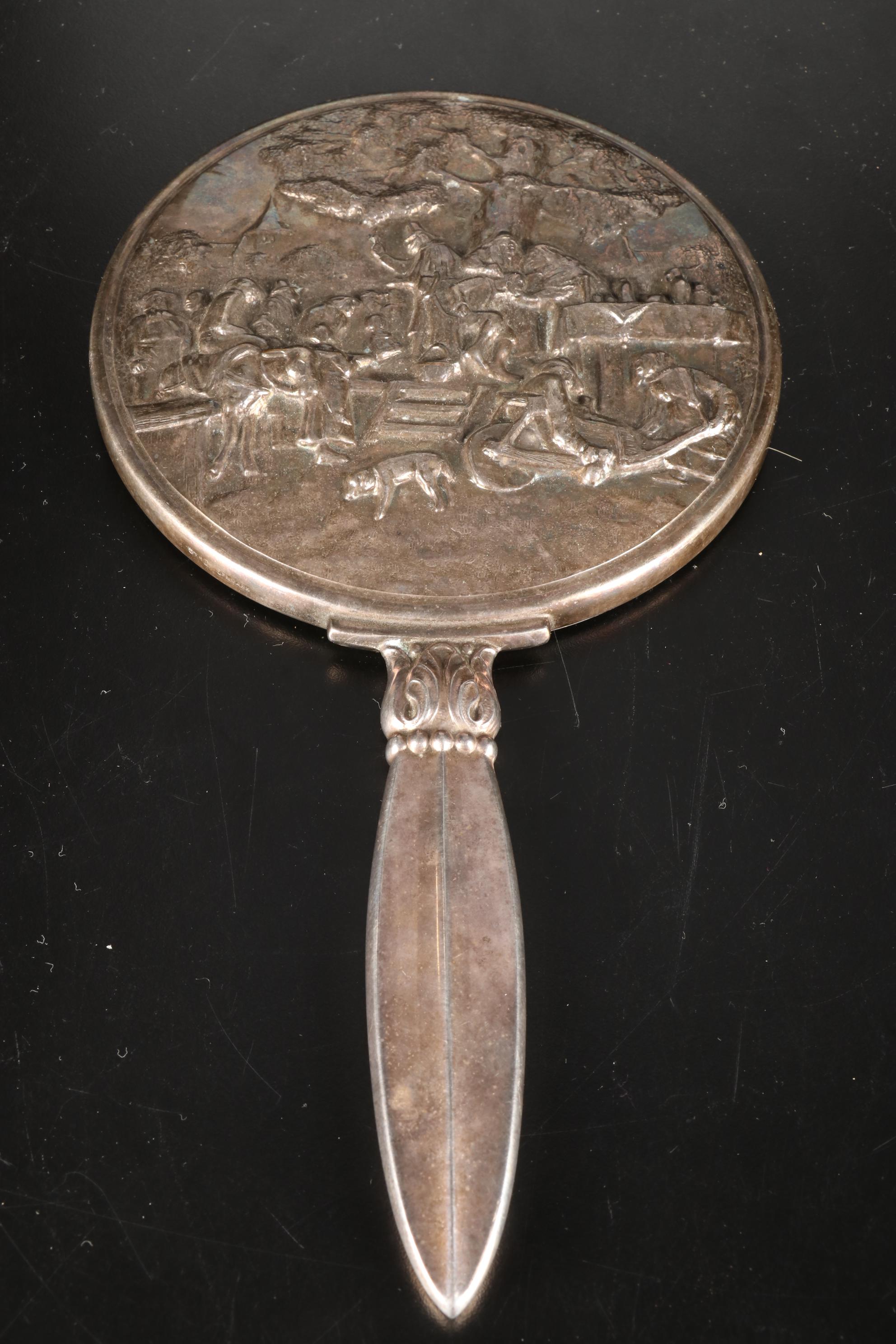 Silver Plate JThS Hand Mirror, Vanity Brush, Silver Chain Link Purse, & More