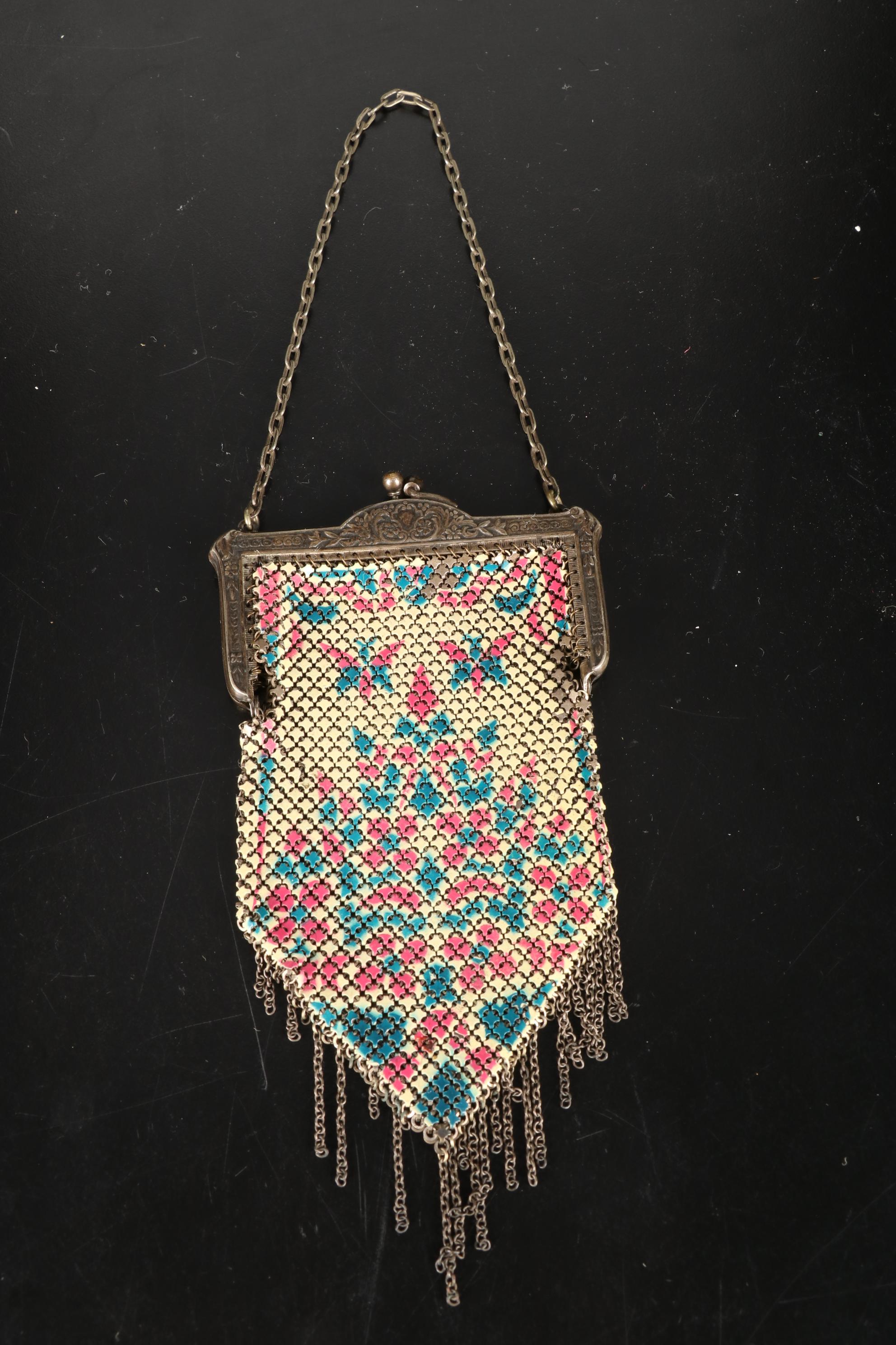 Silver Plate JThS Hand Mirror, Vanity Brush, Silver Chain Link Purse, & More