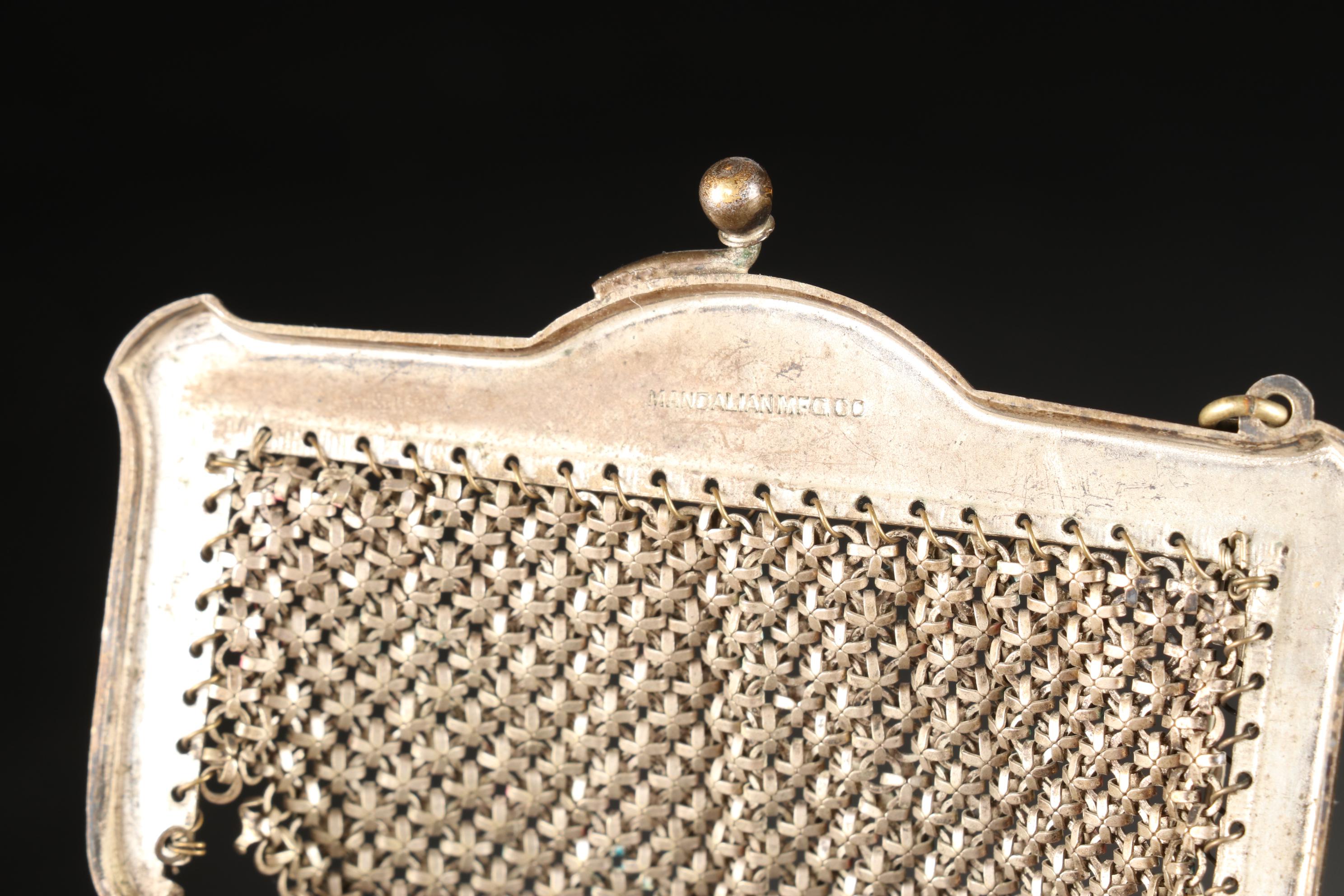 Silver Plate JThS Hand Mirror, Vanity Brush, Silver Chain Link Purse, & More