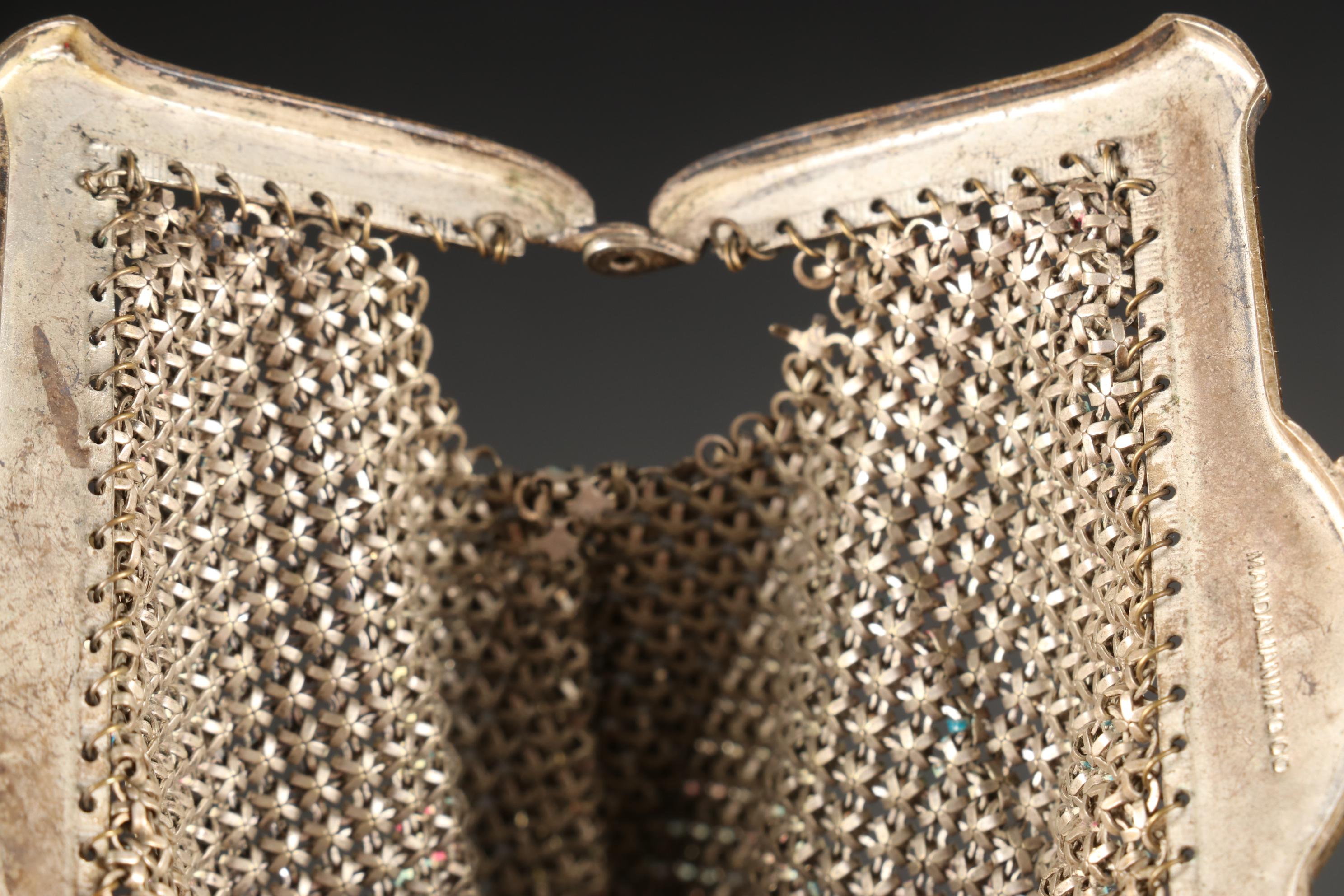 Silver Plate JThS Hand Mirror, Vanity Brush, Silver Chain Link Purse, & More