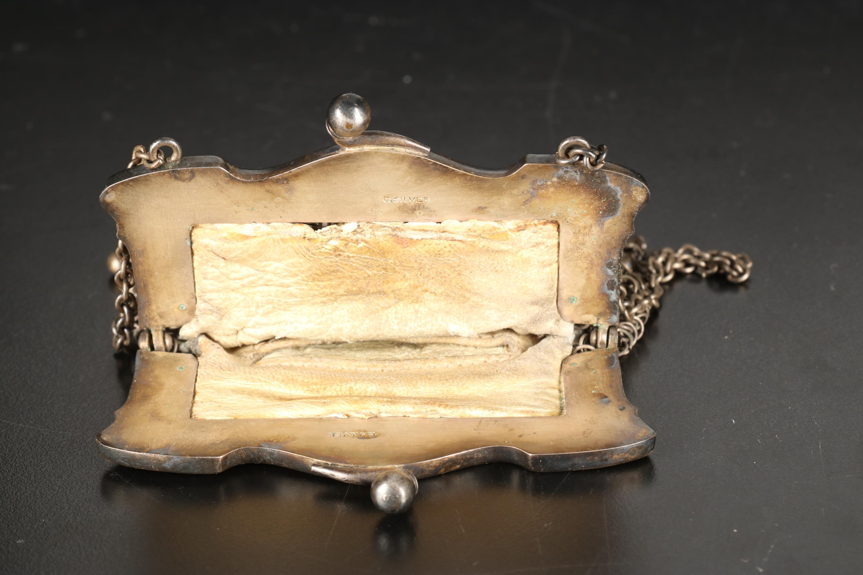 Silver Plate JThS Hand Mirror, Vanity Brush, Silver Chain Link Purse, & More