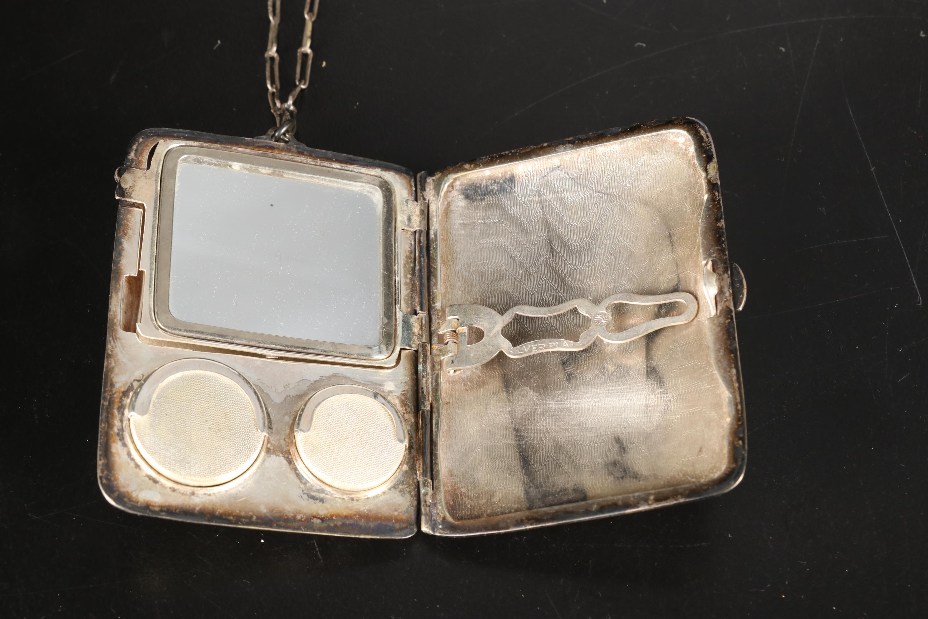 Silver Plate JThS Hand Mirror, Vanity Brush, Silver Chain Link Purse, & More
